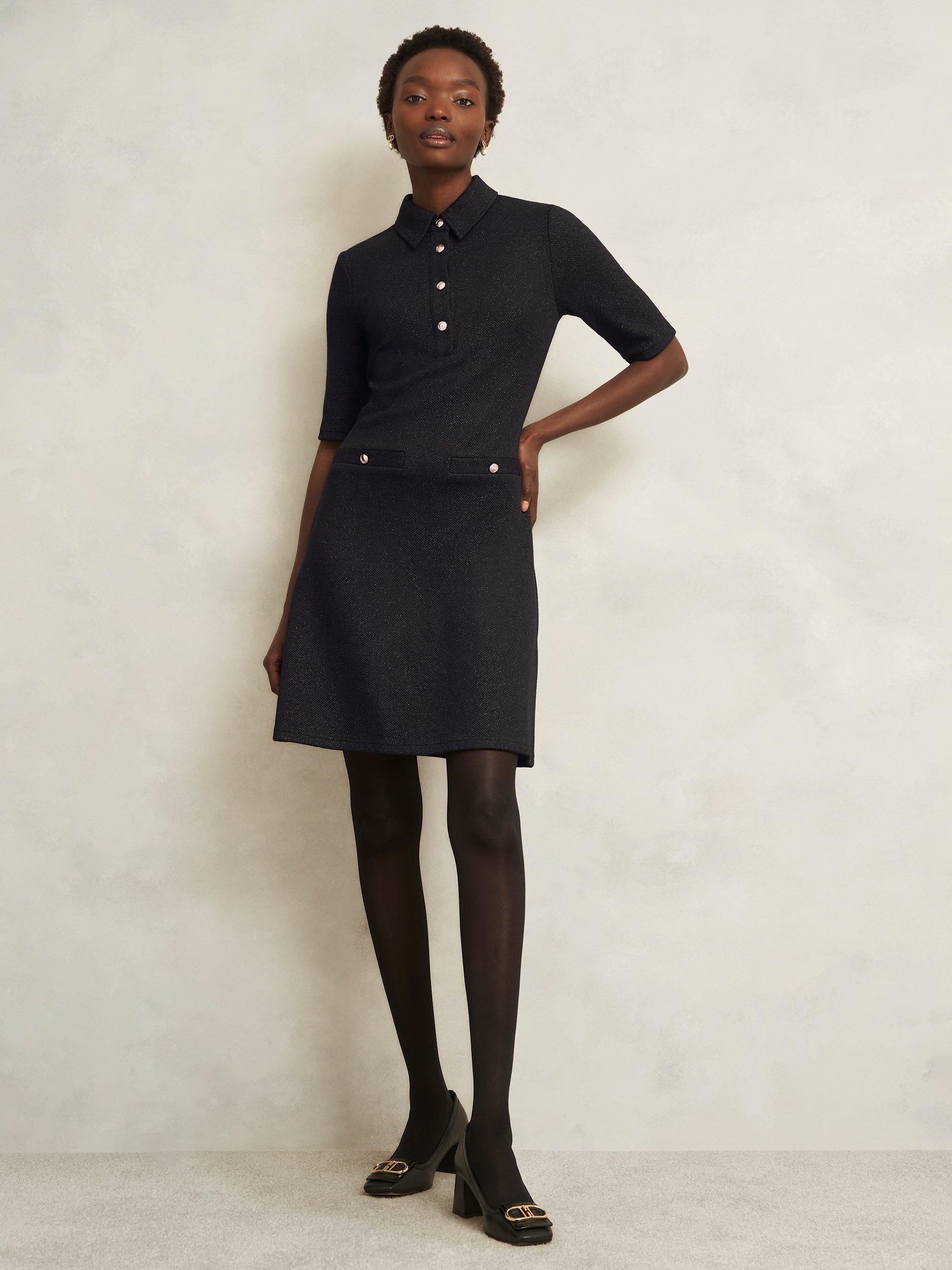 Product image 6 of 6, which shows Hobbs Lexi Sparkle Ponte Dress, Black, 10