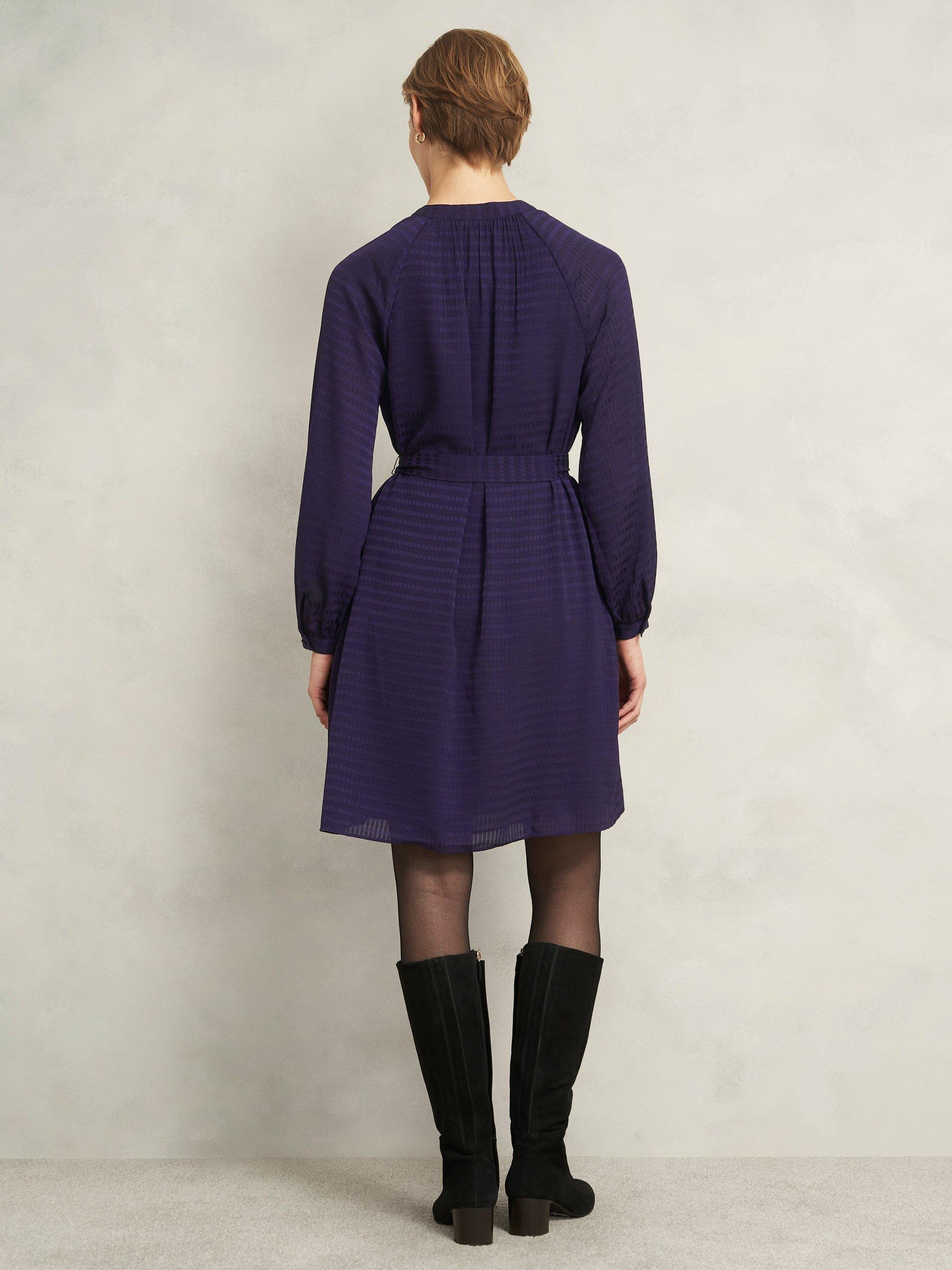 Product image 2 of 6, which shows Hobbs Lori Jacquard Mini Dress, Midnight Purple, 10