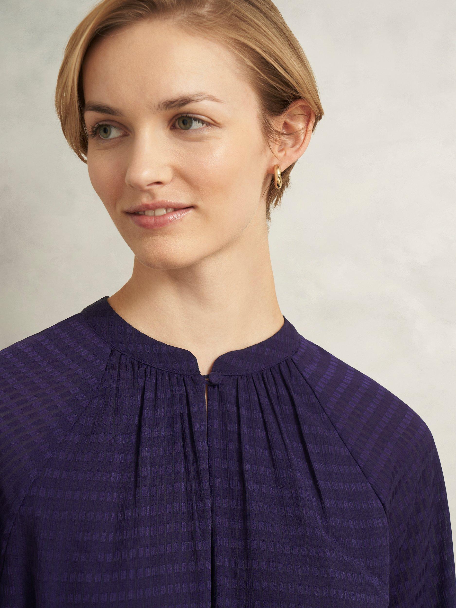 Product image 3 of 6, which shows Hobbs Lori Jacquard Mini Dress, Midnight Purple, 10