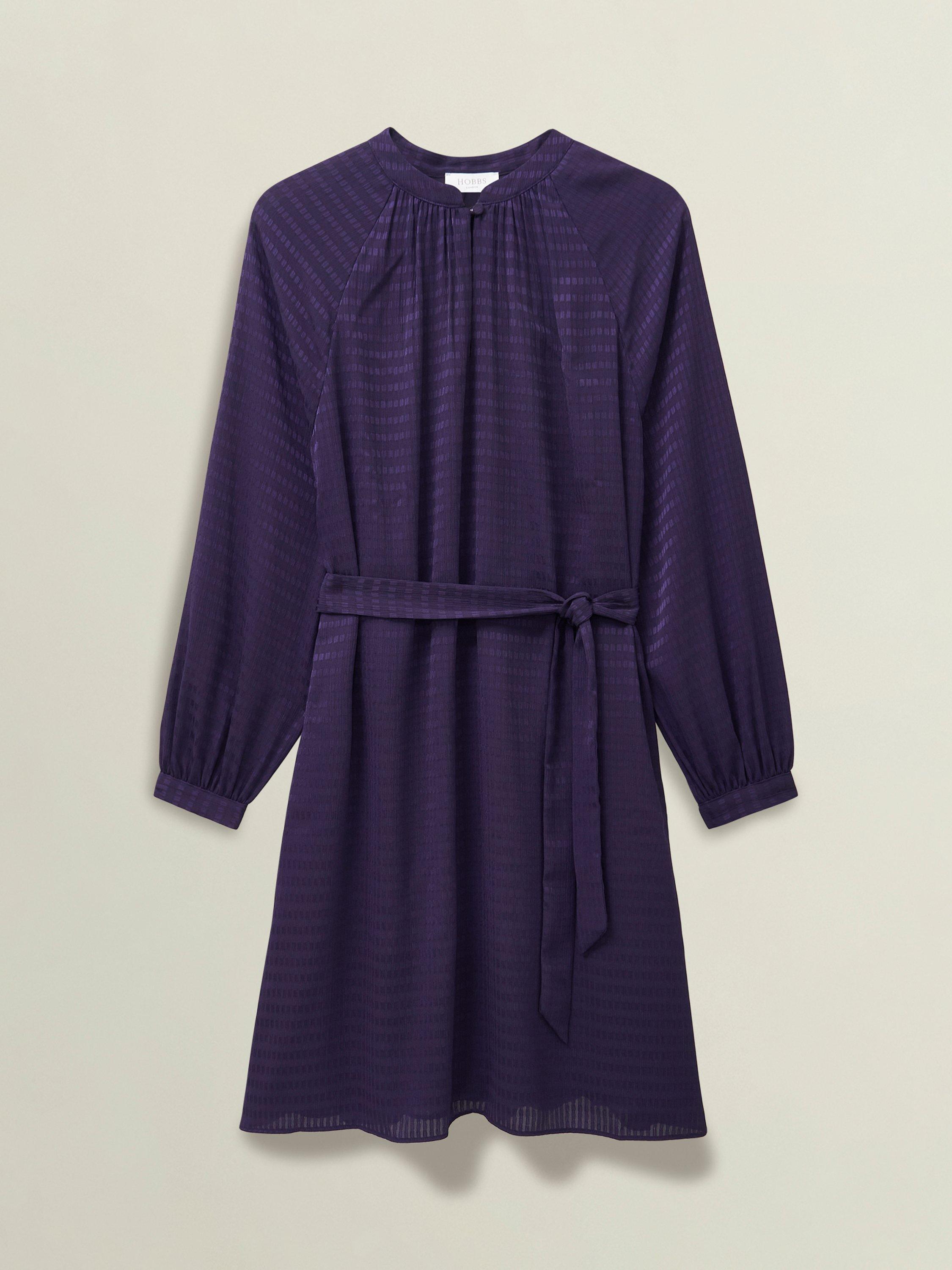 Product image 4 of 6, which shows Hobbs Lori Jacquard Mini Dress, Midnight Purple, 10