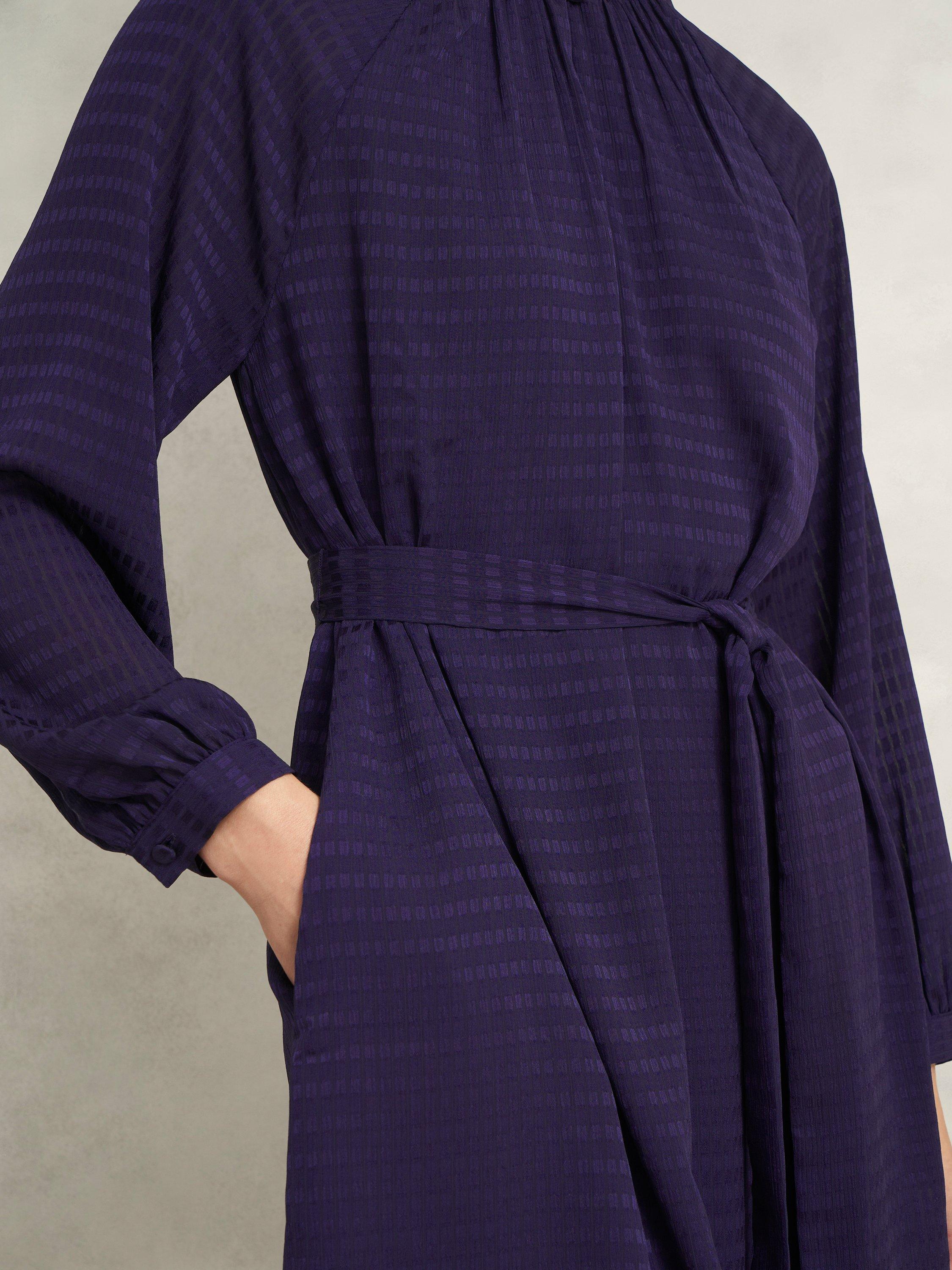Product image 5 of 6, which shows Hobbs Lori Jacquard Mini Dress, Midnight Purple, 10