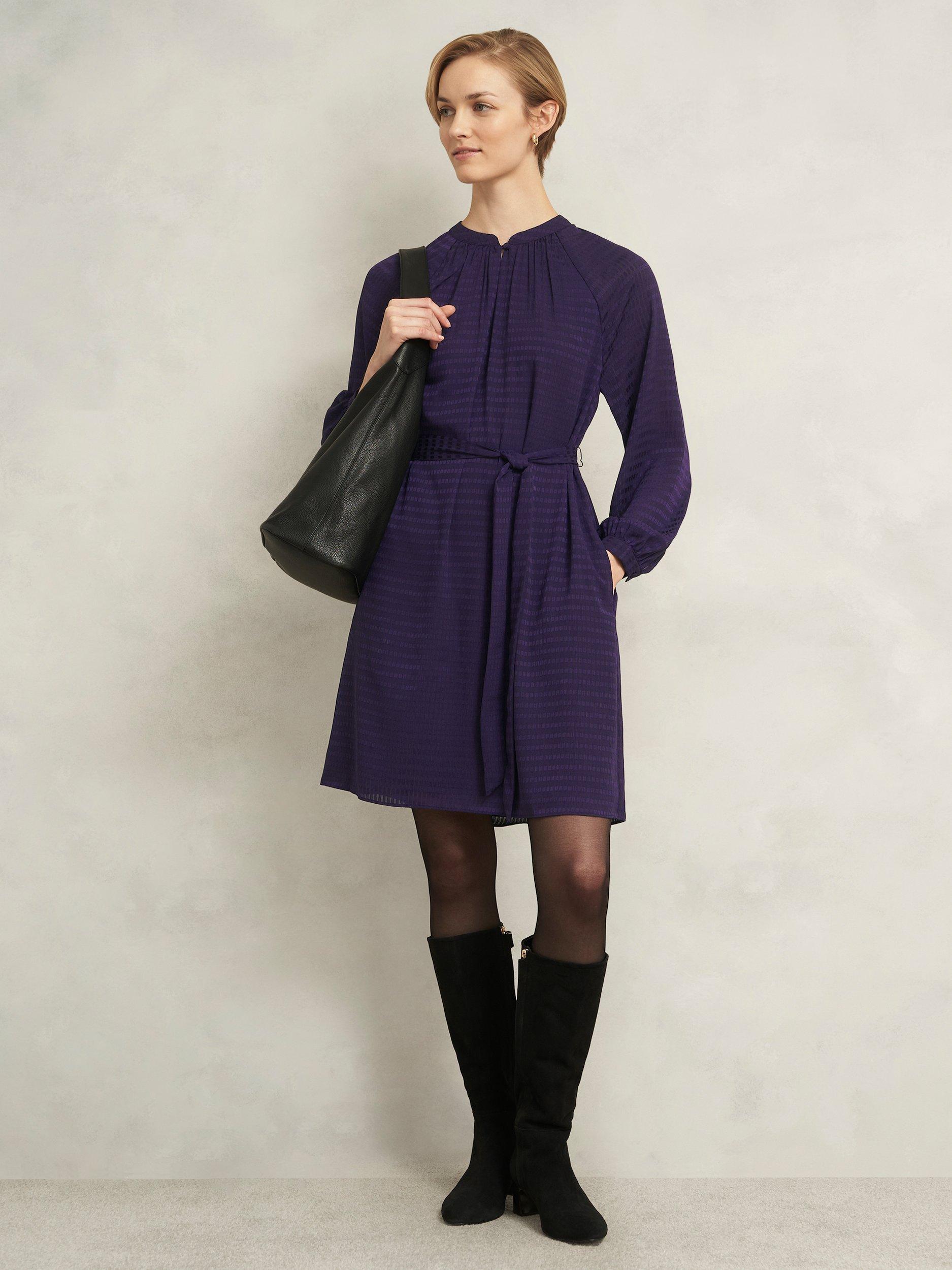 Product image 6 of 6, which shows Hobbs Lori Jacquard Mini Dress, Midnight Purple, 10