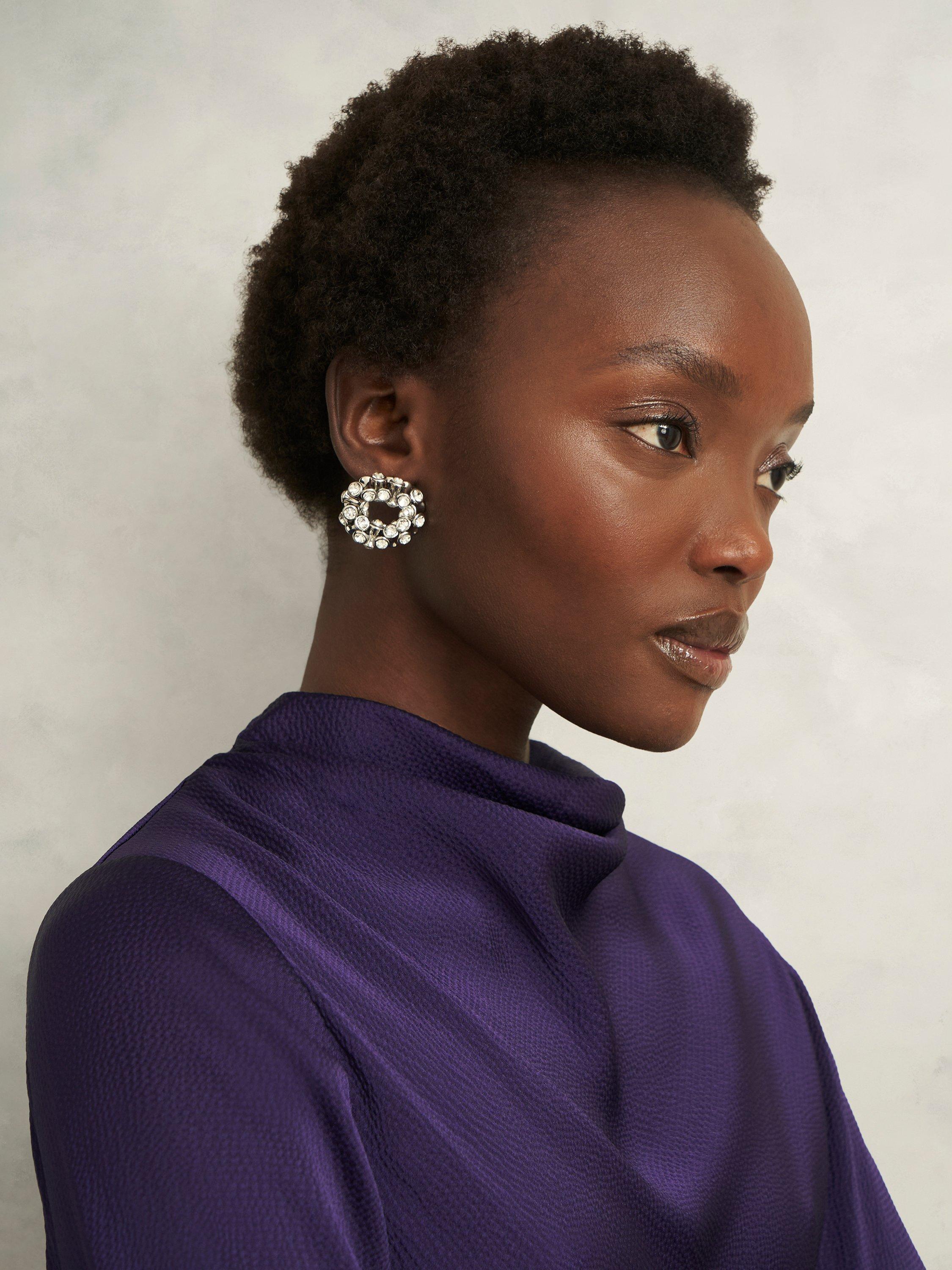 Product image 7 of 7, which shows Hobbs Pearl Drape Midi Dress, Midnight Purple, 10