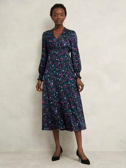 Hobbs Petite Isabella Floral Midi Dress, Black/Multi, Black/Multi