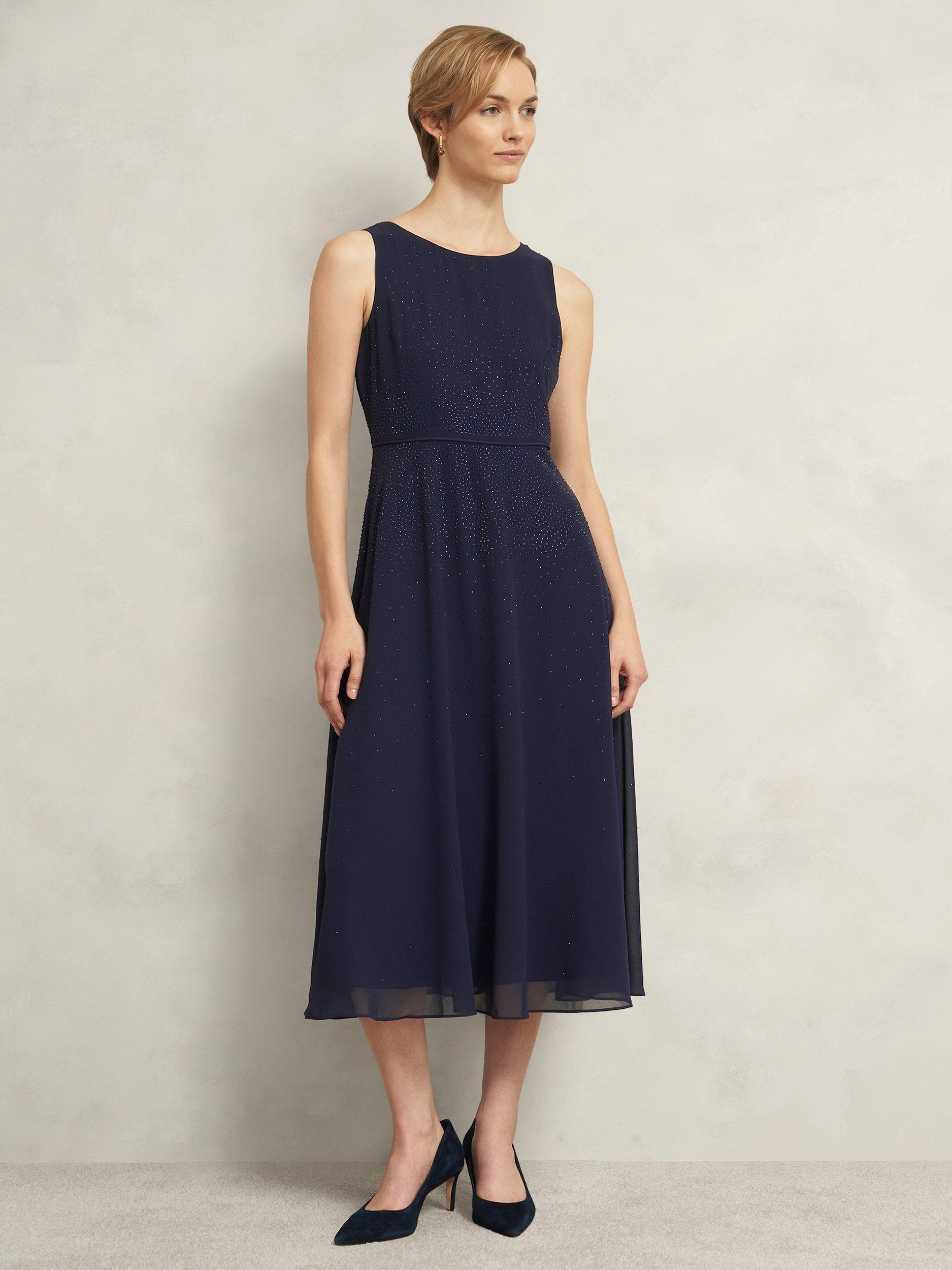 Product image 1 of 6, which shows Hobbs Petite Kiki Gem Dress, Midnight Navy, 10