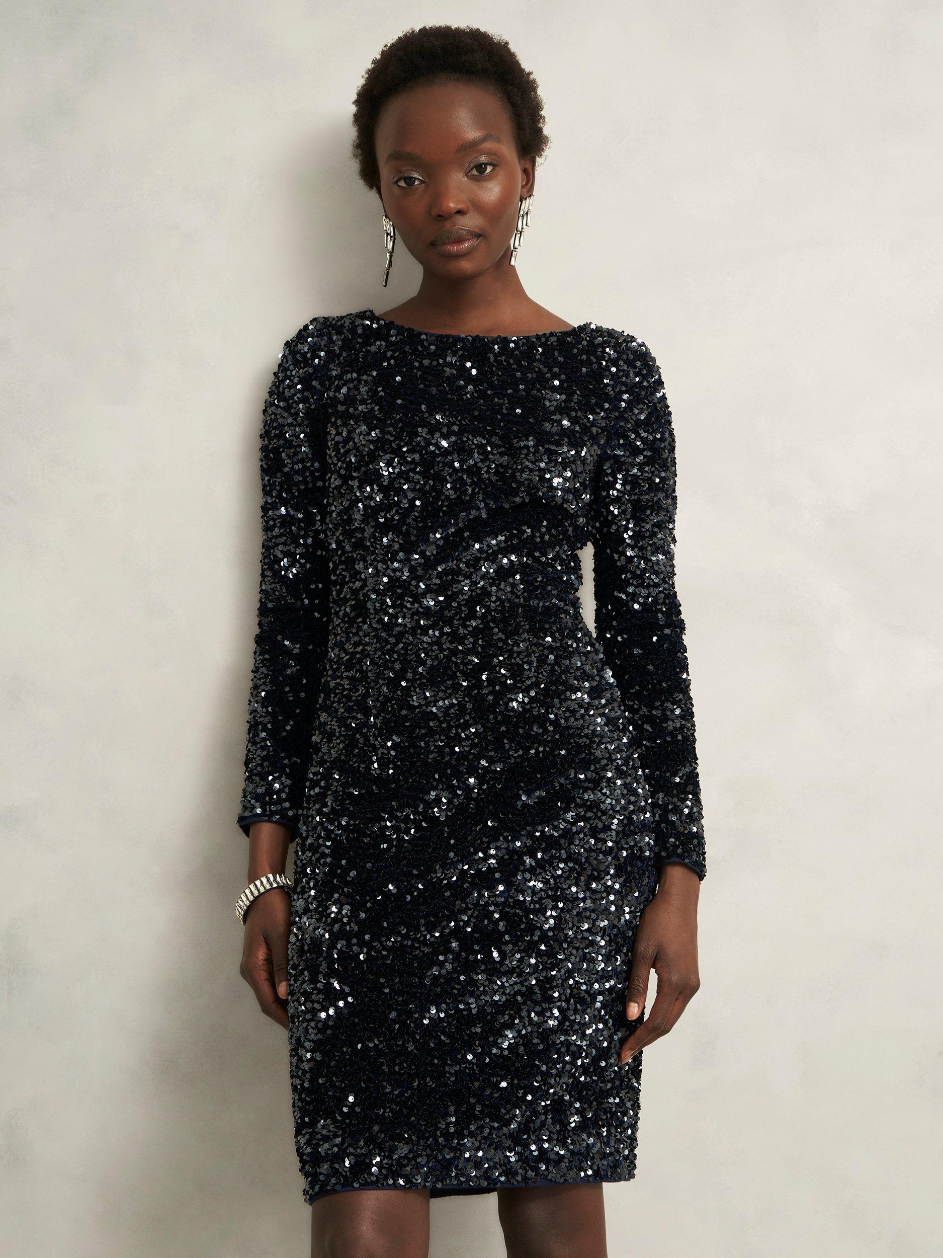 Product image 5 of 7, which shows Hobbs Sawyer Sequin Knee Length Dress, Midnight Navy, 8