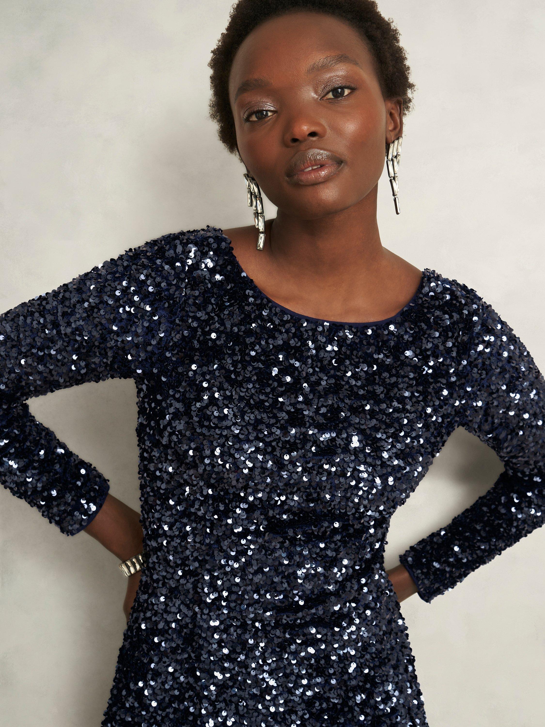 Product image 6 of 7, which shows Hobbs Sawyer Sequin Knee Length Dress, Midnight Navy, 8