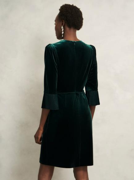 Hobbs Violet Velvet Mini Dress, Evergreen - view 2, Evergreen