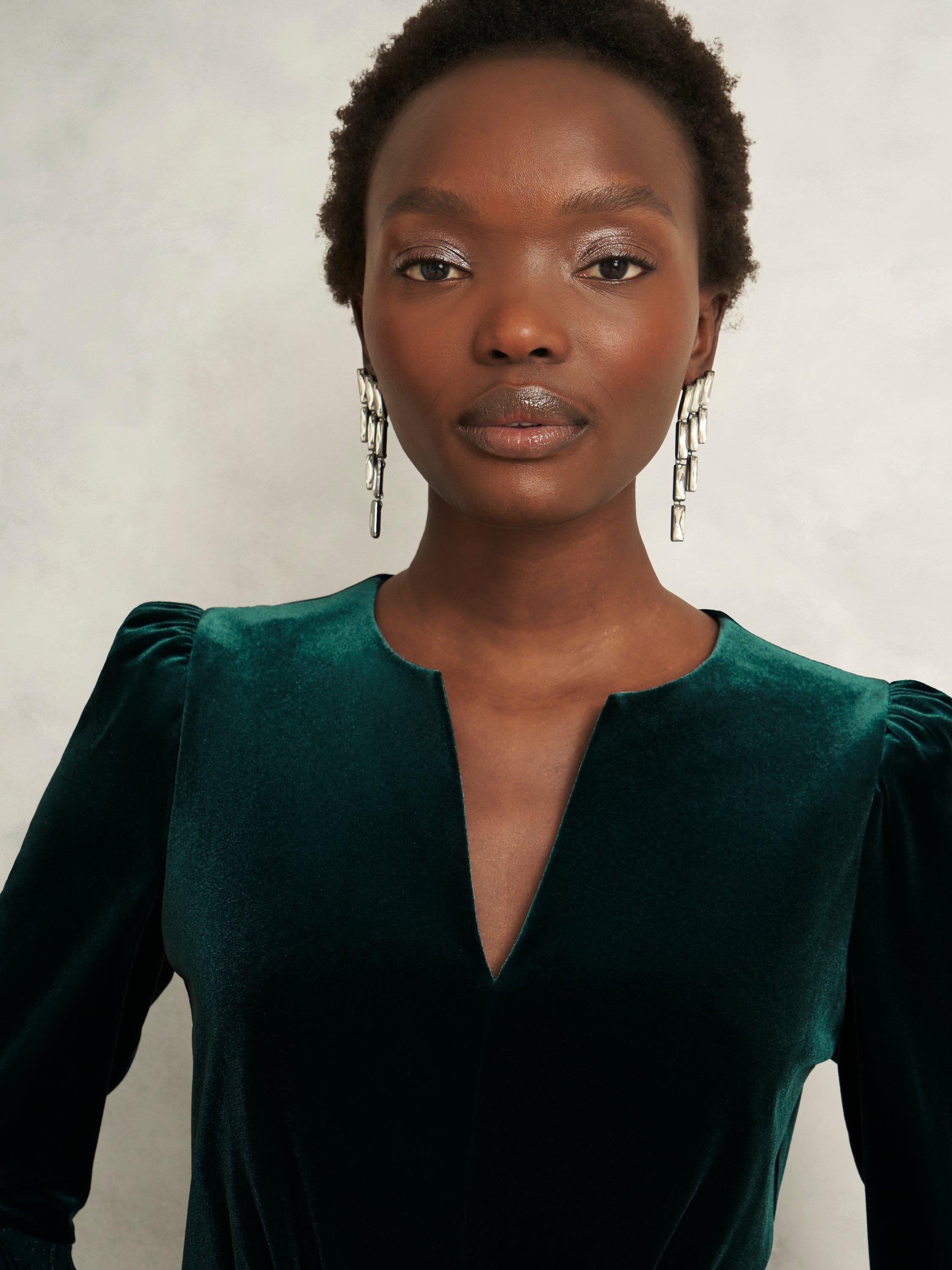 Product image 3 of 6, which shows Hobbs Violet Velvet Mini Dress, Evergreen, 10