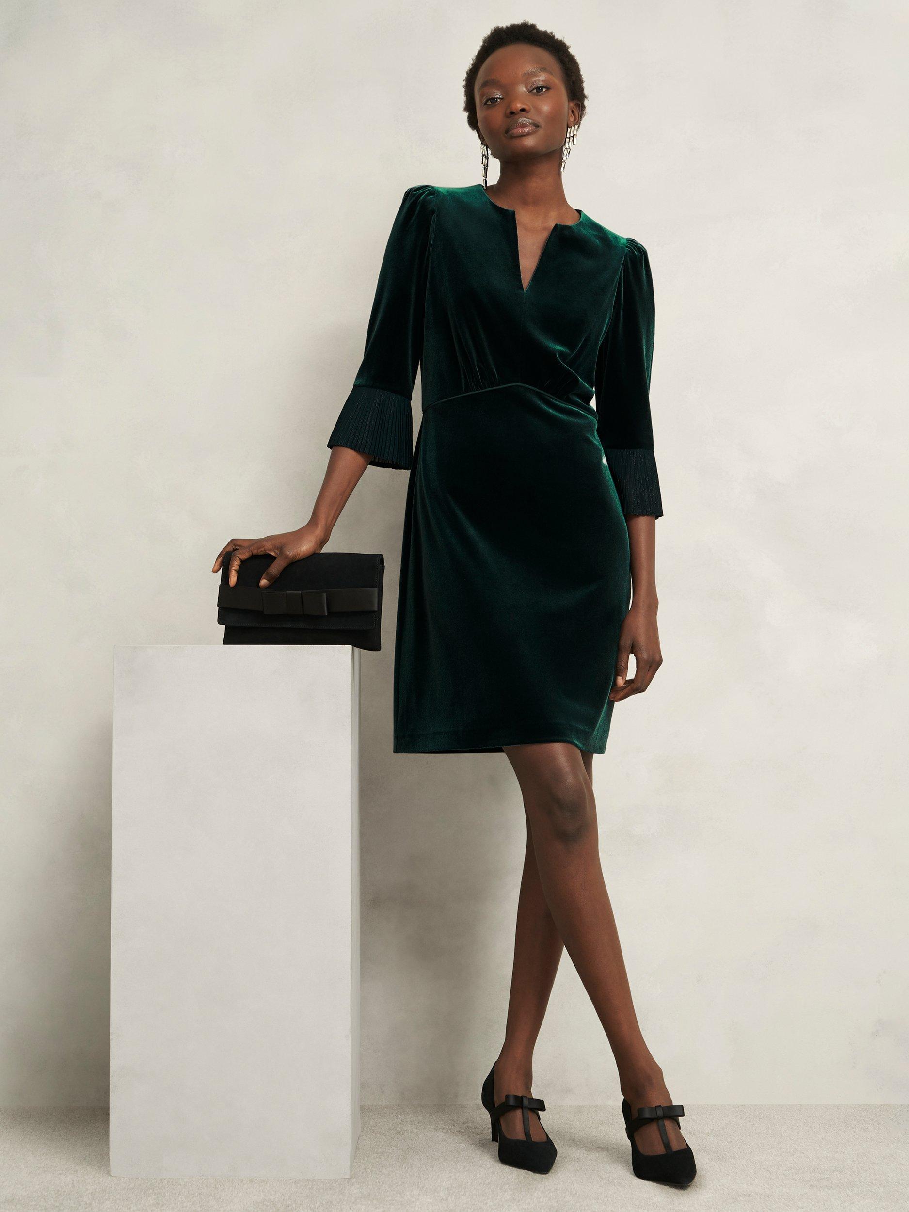 Product image 6 of 6, which shows Hobbs Violet Velvet Mini Dress, Evergreen, 10