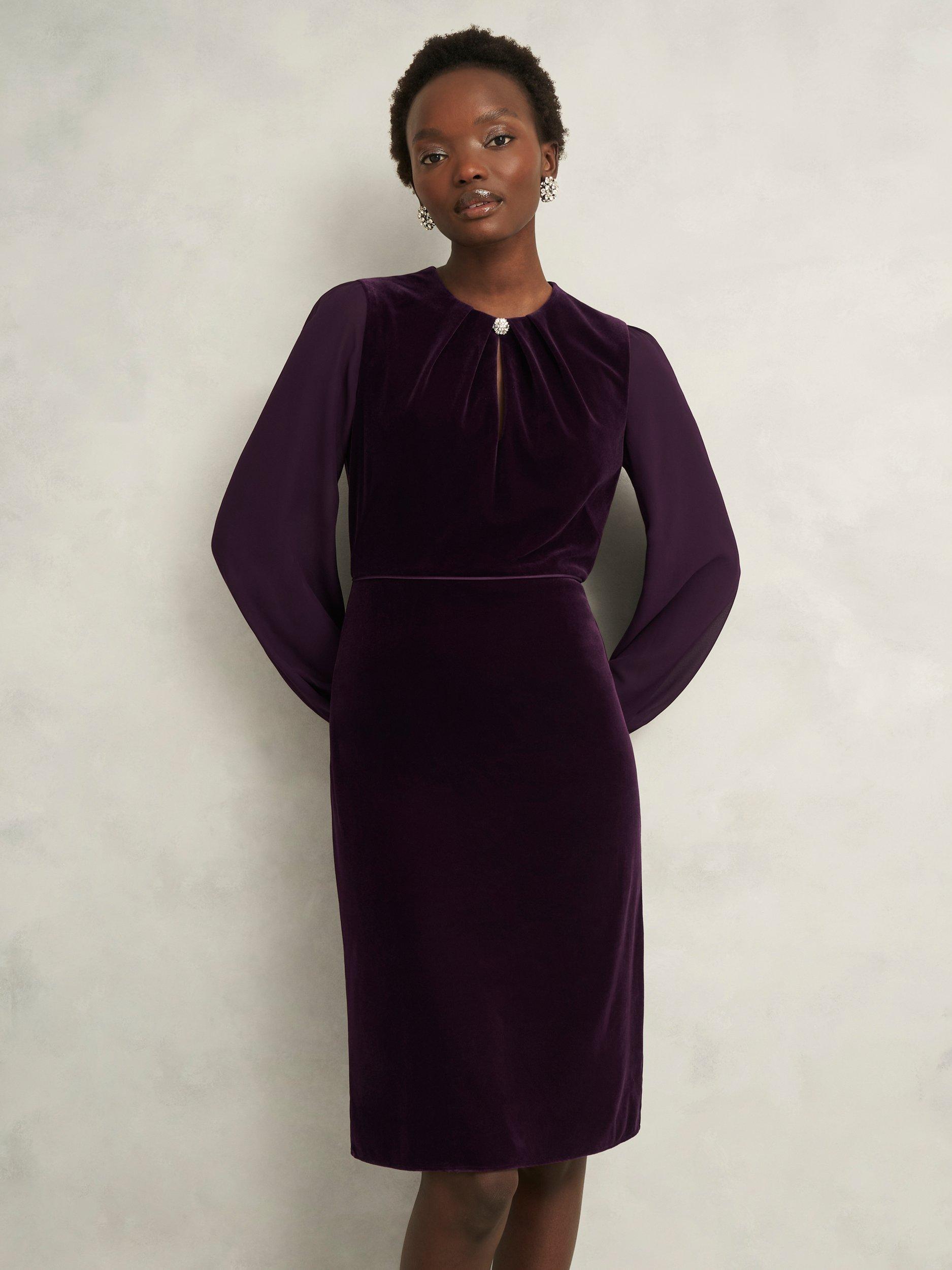 Hobbs Willow Velvet Shift Dress, Mulberry Purple