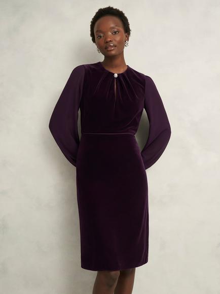 Hobbs Willow Velvet Shift Dress, Mulberry Purple, Mulberry Purple