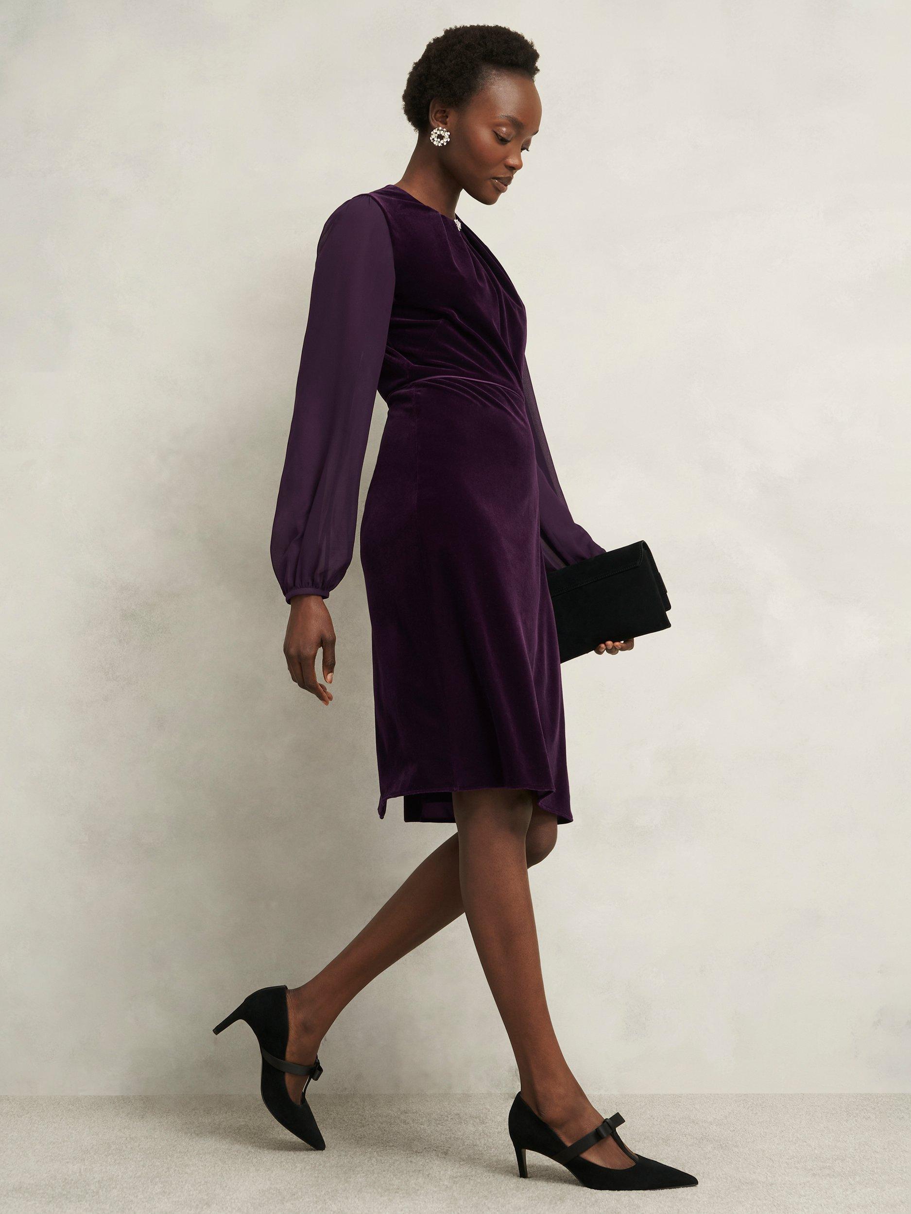 Hobbs Willow Velvet Shift Dress, Mulberry Purple