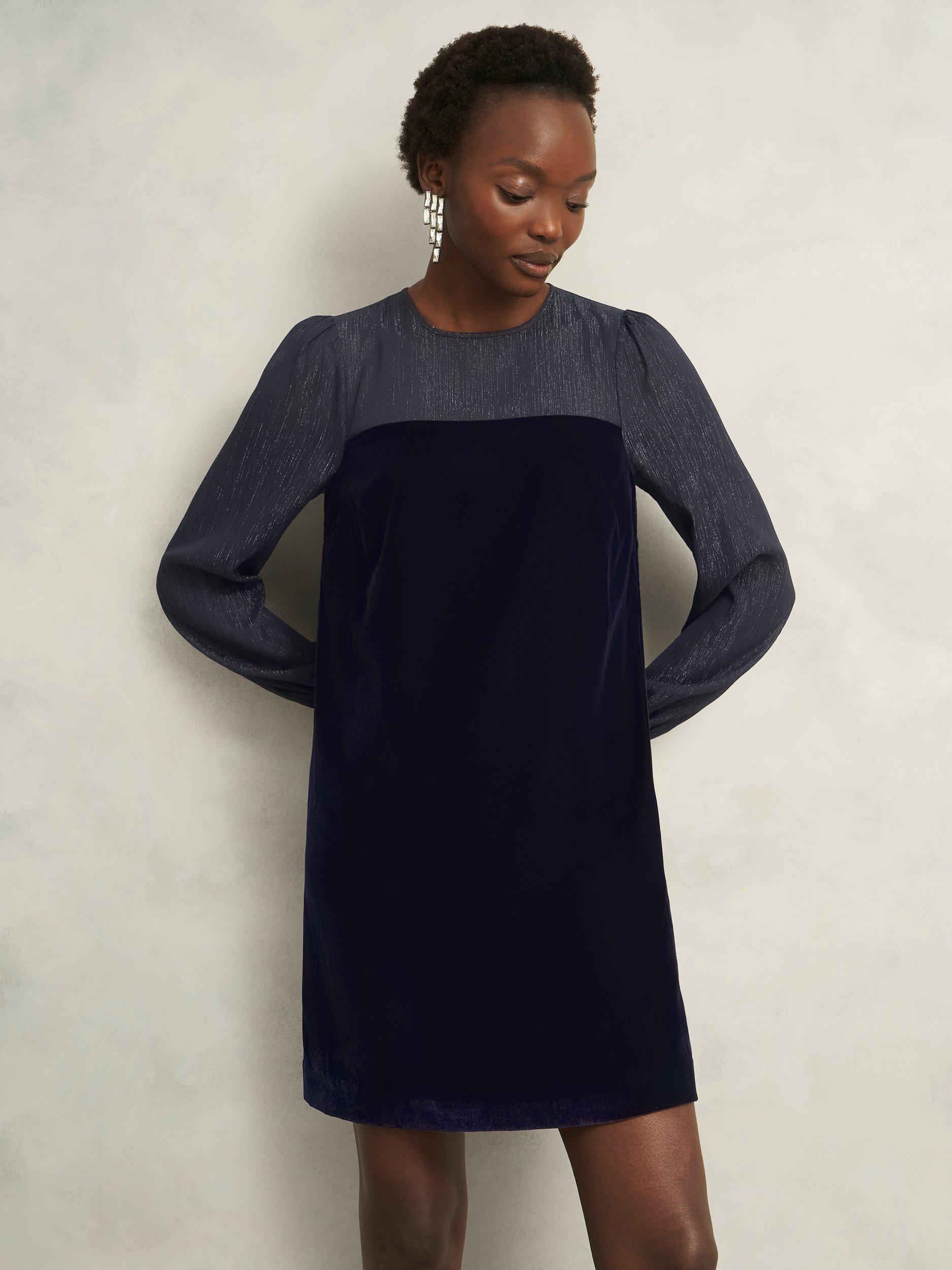 Hobbs Zariah Velvet Mini Dress, Midnight Navy