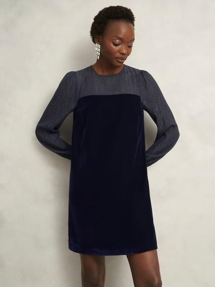 Hobbs Zariah Velvet Mini Dress, Midnight Navy, Midnight Navy
