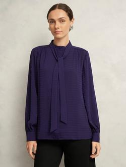 Hobbs Gabrielle Jacquard Tie Neck Top, Midnight Purple, Midnight Purple