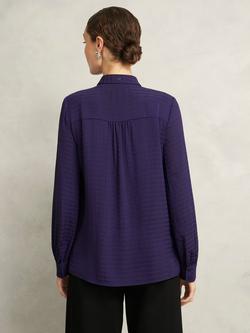 Hobbs Gabrielle Jacquard Tie Neck Top, Midnight Purple - view 2, Midnight Purple