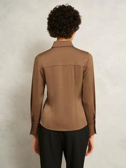 Hobbs Gresham Satin Long Sleeve Shirt, Camel - view 2, Camel