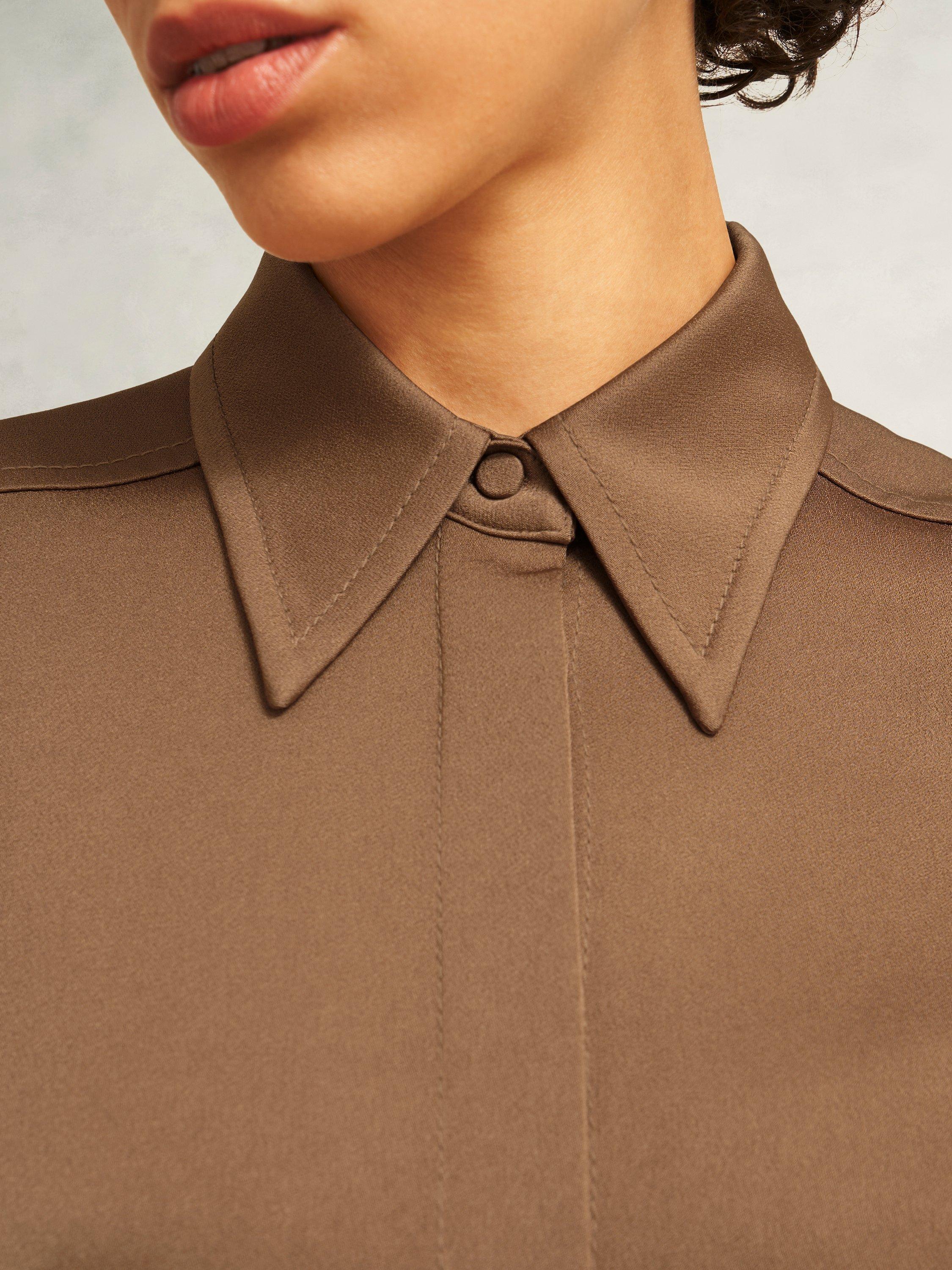 Product image 5 of 7, which shows Hobbs Gresham Satin Long Sleeve Shirt, Camel, 10