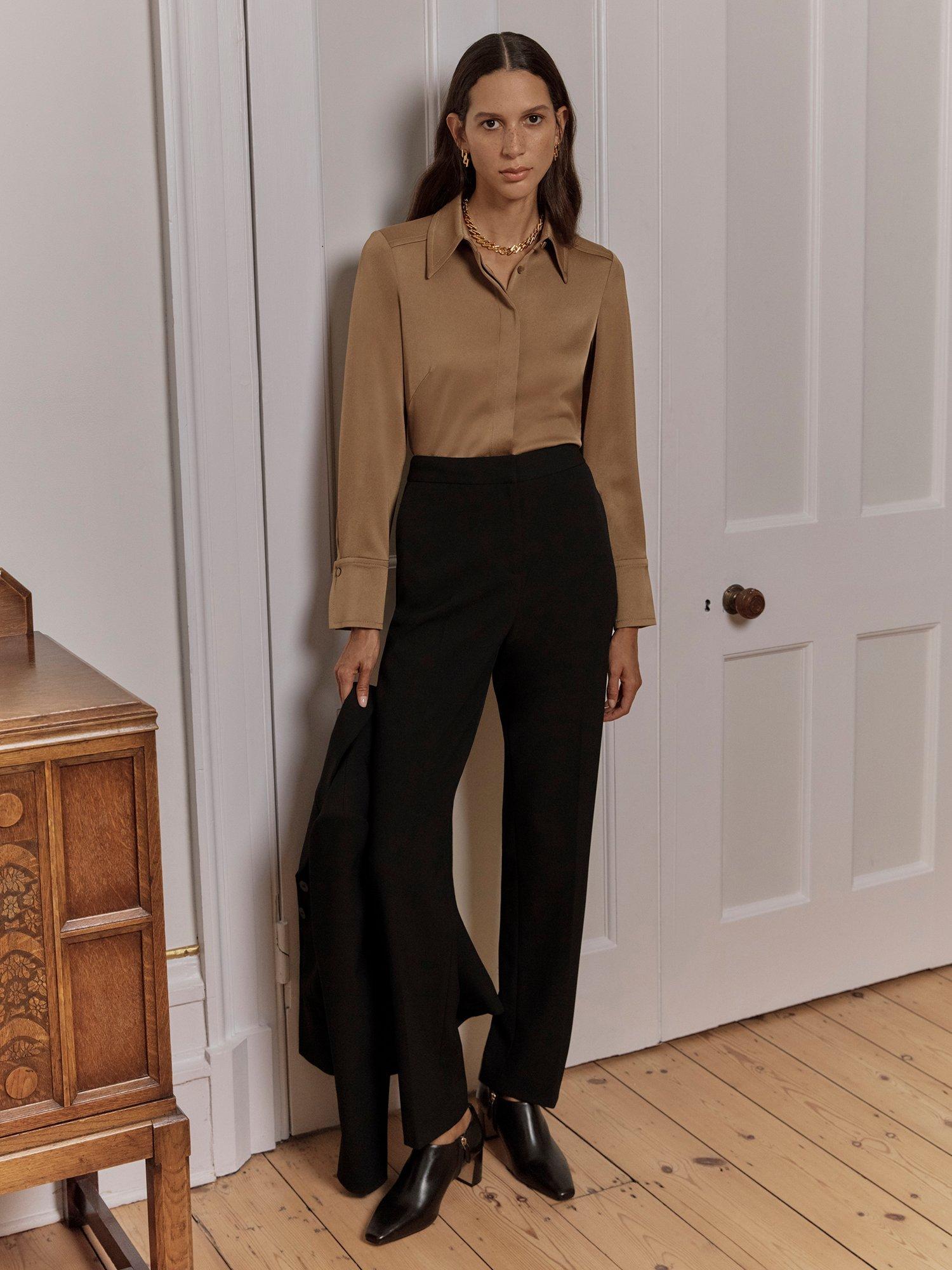 Product image 7 of 7, which shows Hobbs Gresham Satin Long Sleeve Shirt, Camel, 10