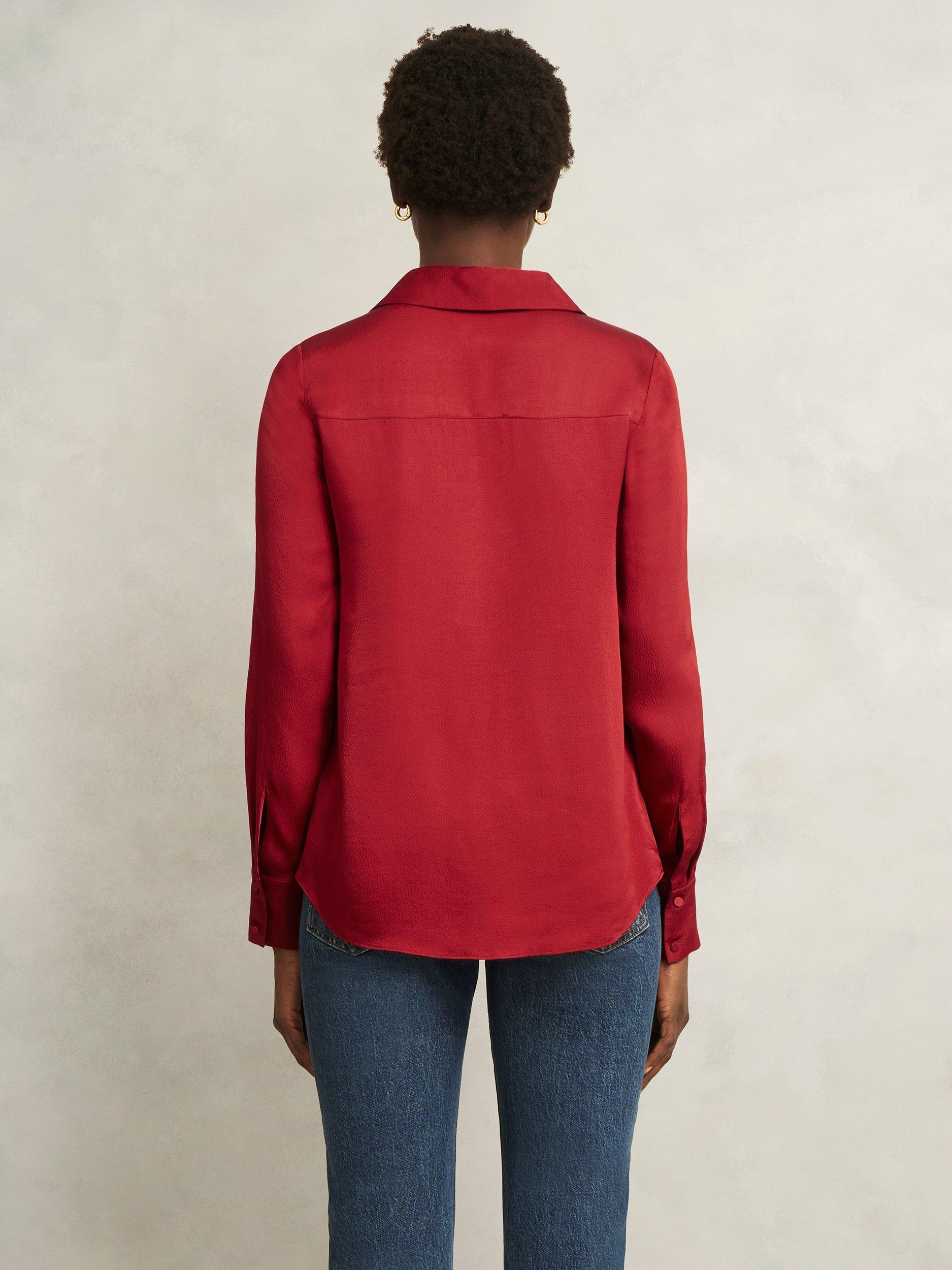 Product image 2 of 5, which shows Hobbs Marie Hammered Satin Top, Pomegranate Red, 10