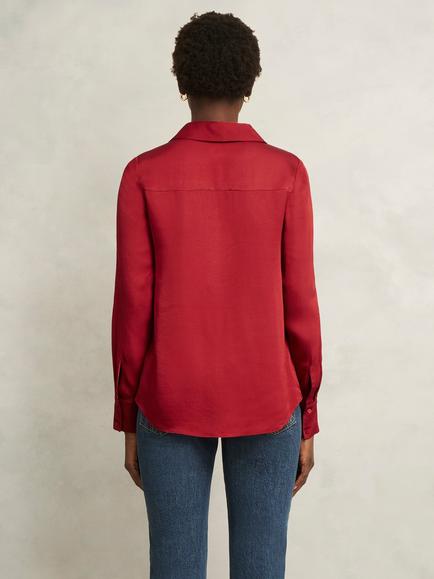 Hobbs Marie Hammered Satin Top, Pomegranate Red - view 2, Pomegranate Red