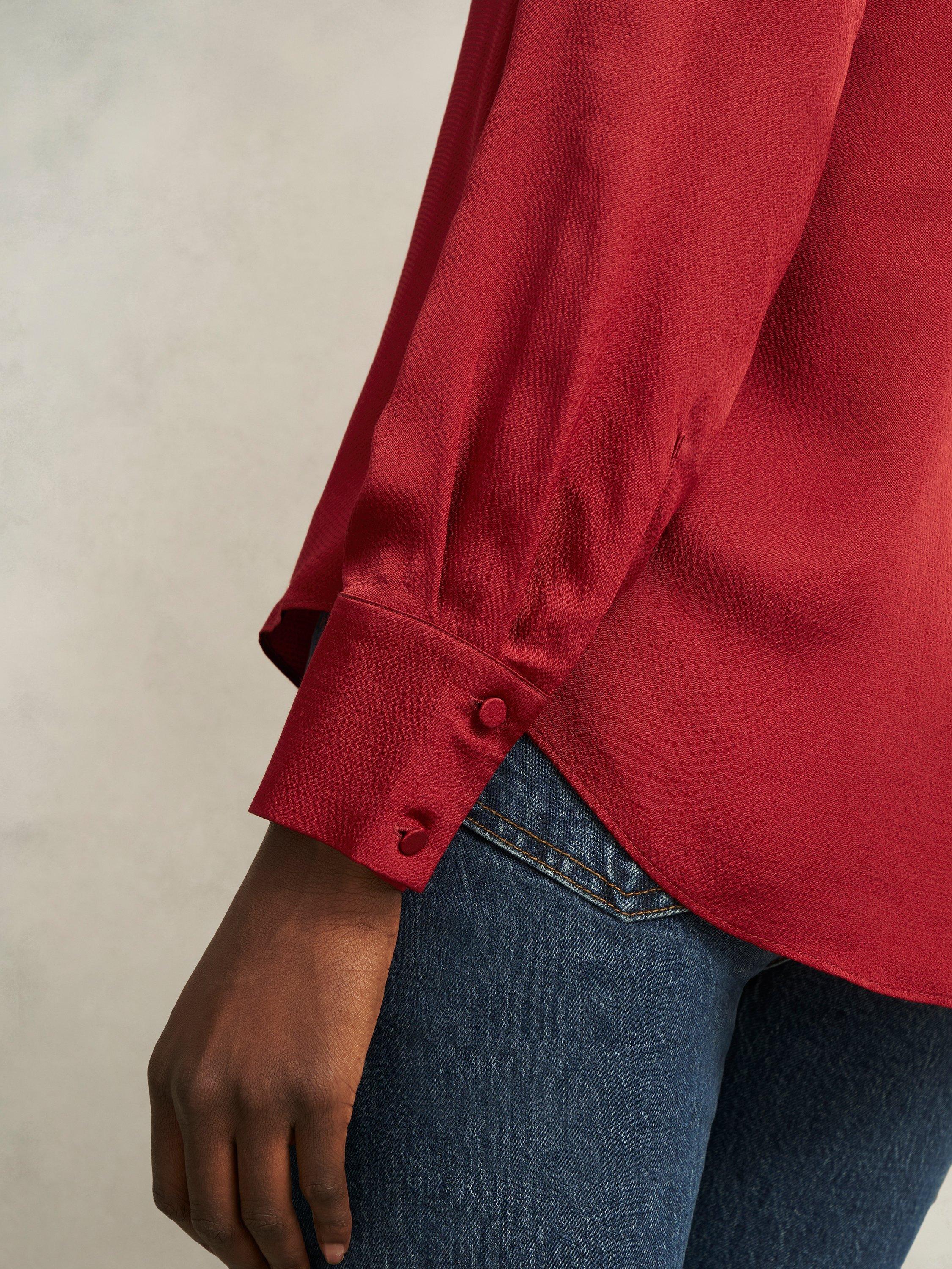 Product image 3 of 5, which shows Hobbs Marie Hammered Satin Top, Pomegranate Red, 10