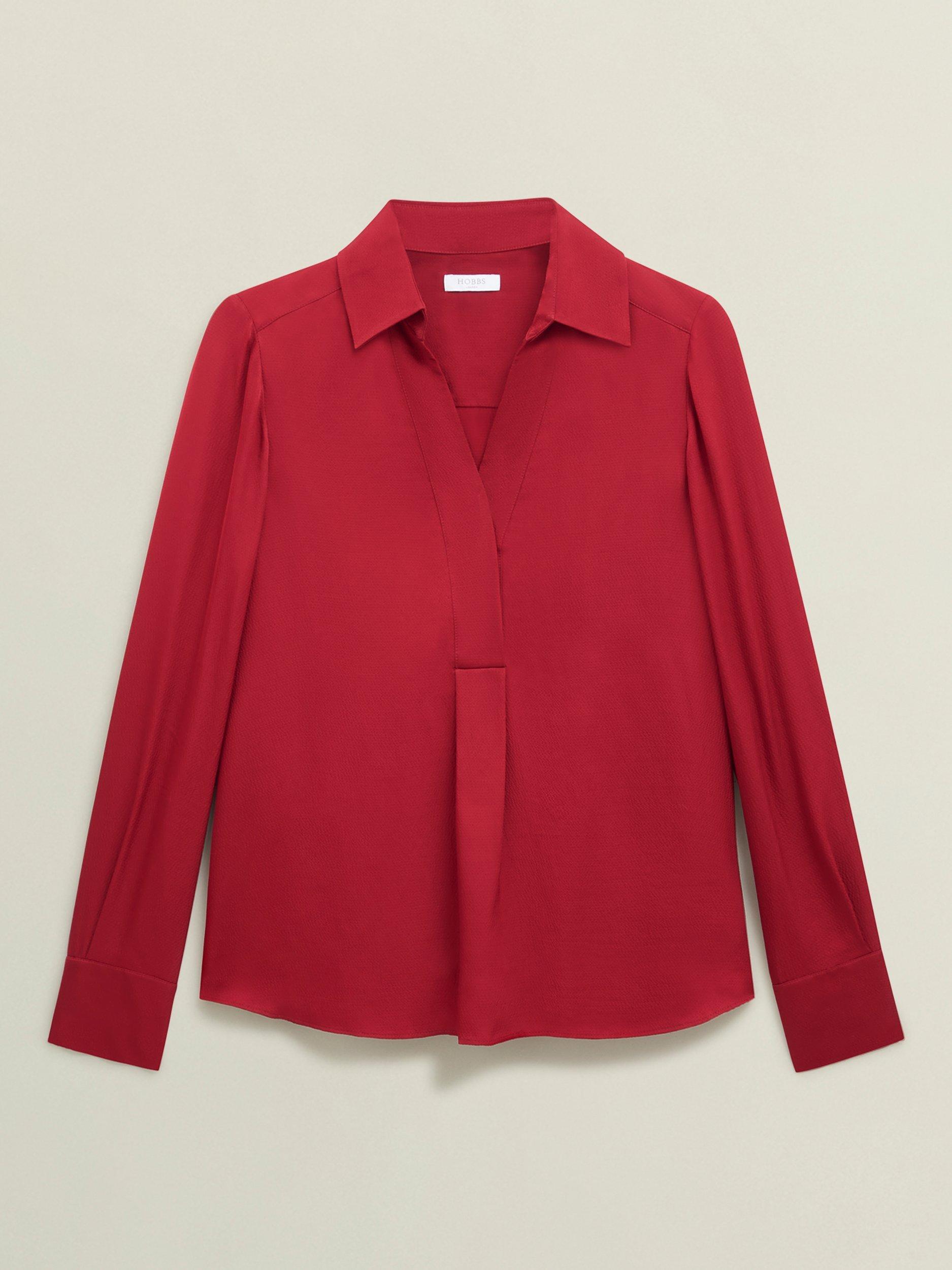 Product image 4 of 5, which shows Hobbs Marie Hammered Satin Top, Pomegranate Red, 10