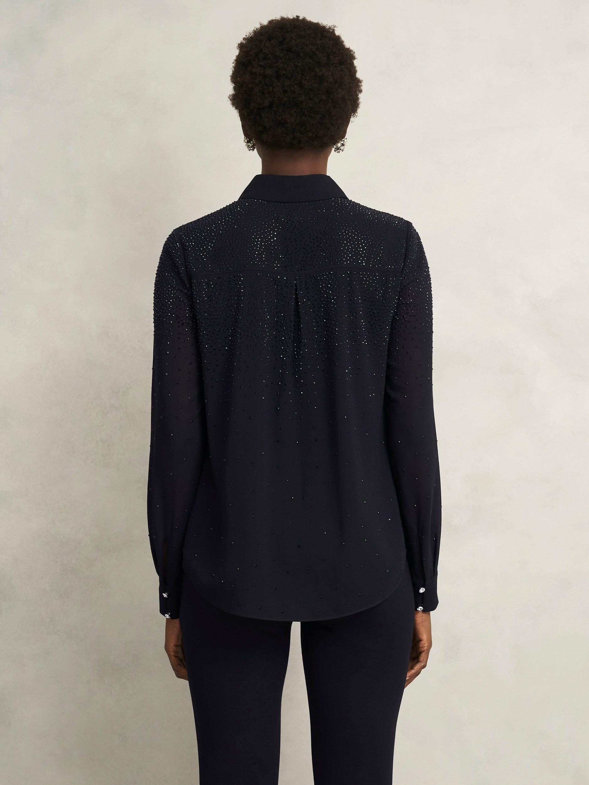 Product image 2 of 6, which shows Hobbs Shona Diamante Shirt, Black, 12