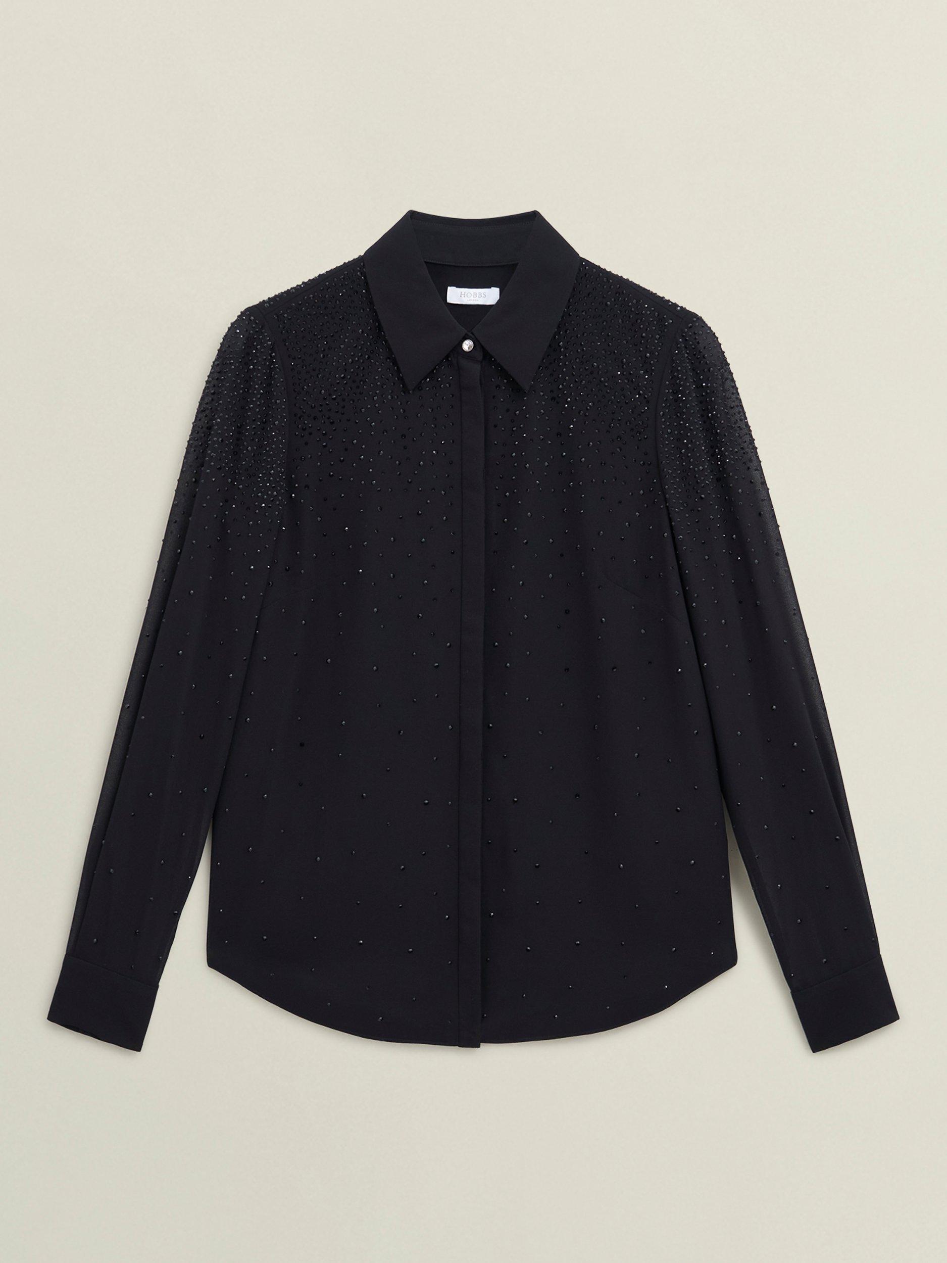Product image 4 of 6, which shows Hobbs Shona Diamante Shirt, Black, 12