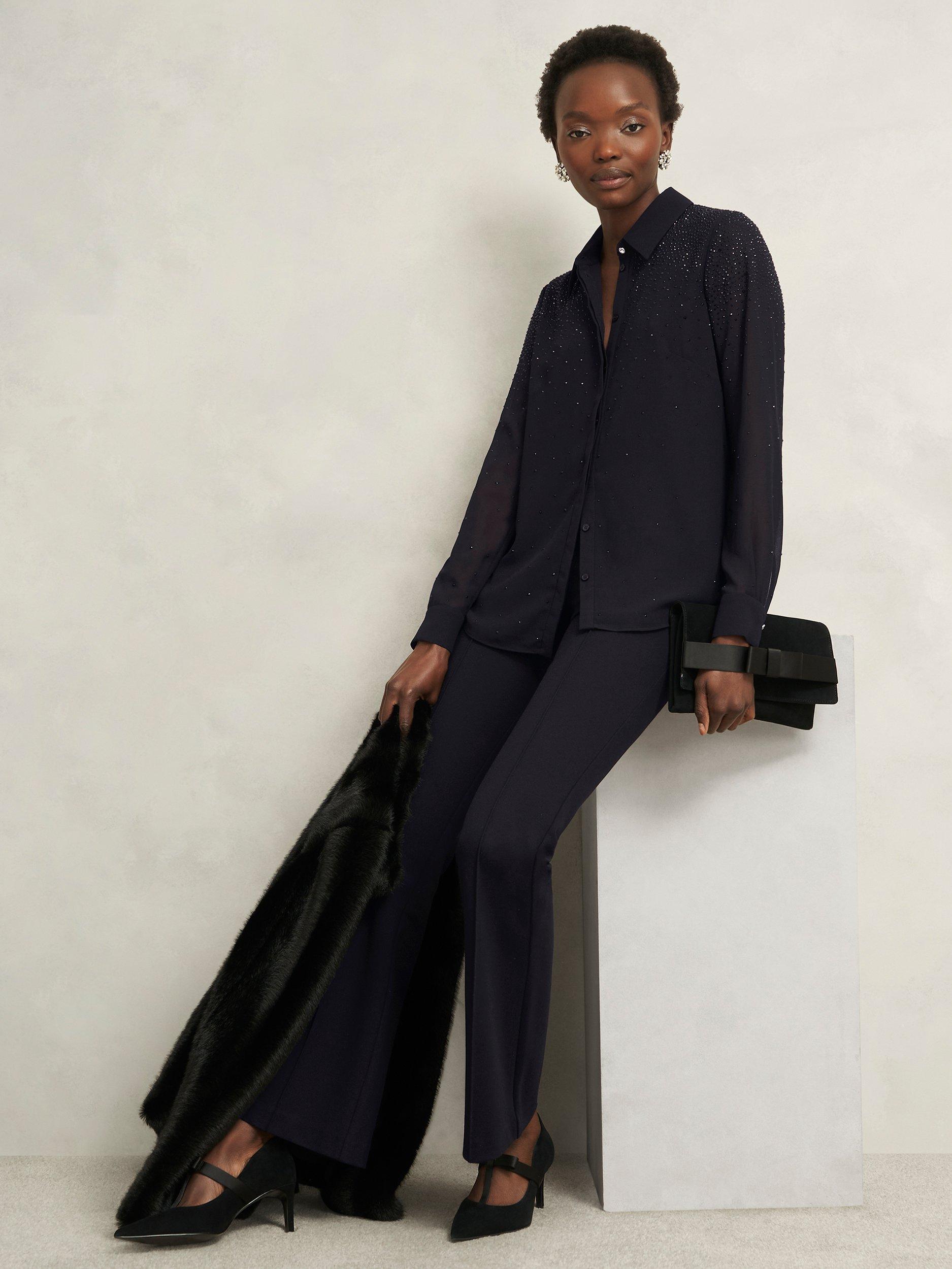 Product image 6 of 6, which shows Hobbs Shona Diamante Shirt, Black, 12