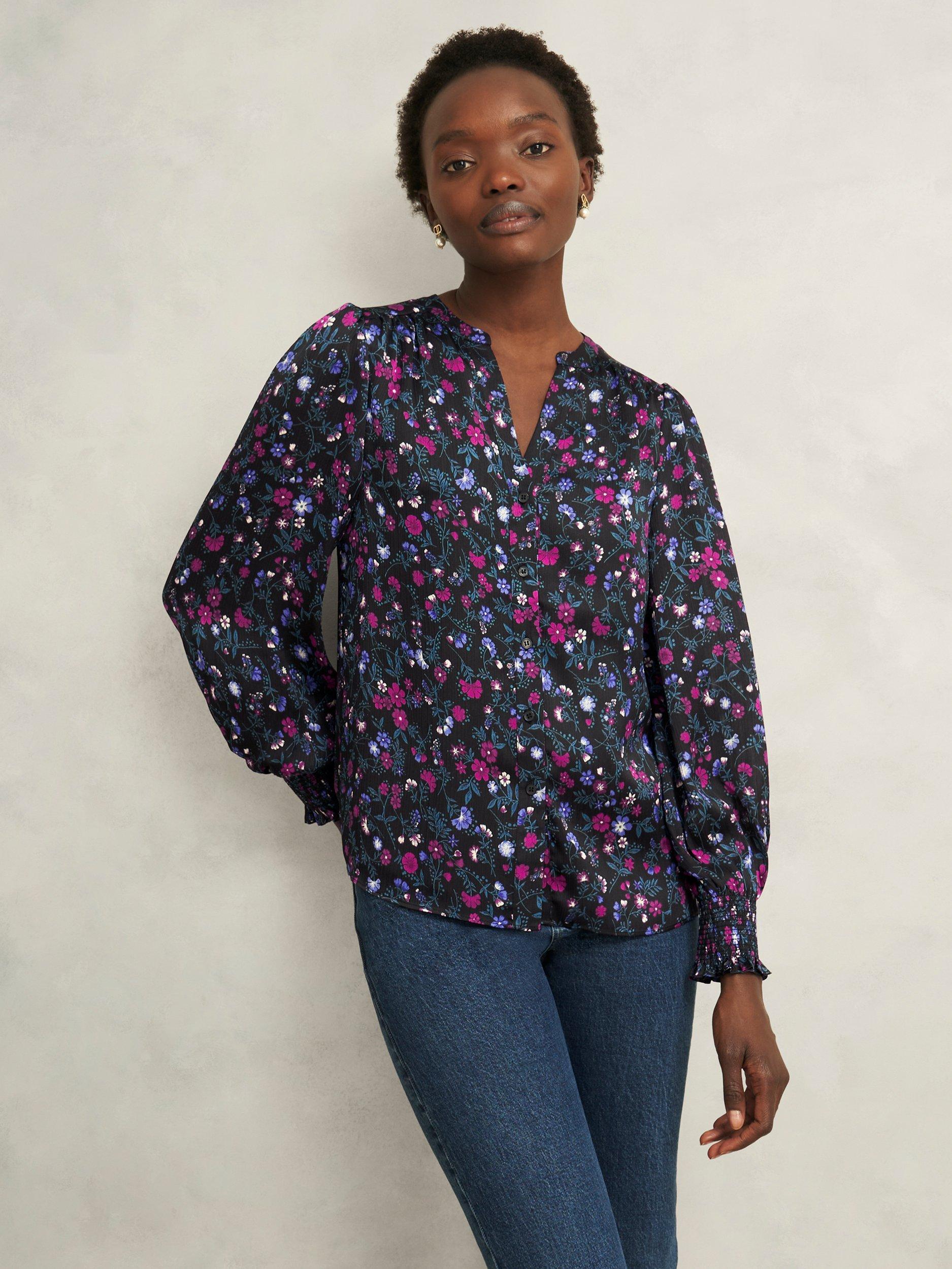 Product image 1 of 5, which shows Hobbs Tasha Floral Top, Black/Multi, 10