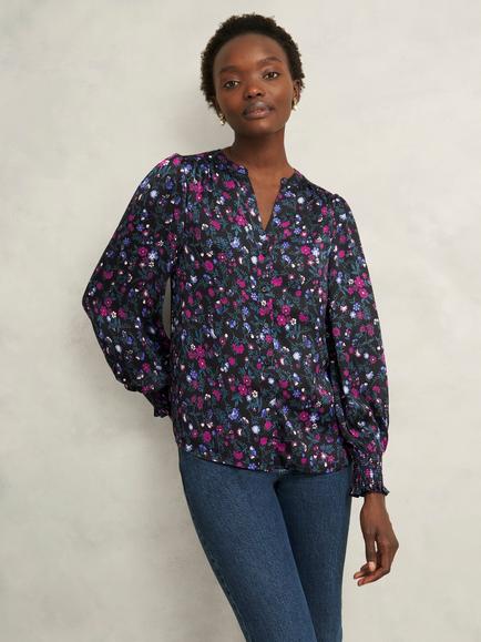 Hobbs Tasha Floral Top, Black/Multi, Black/Multi