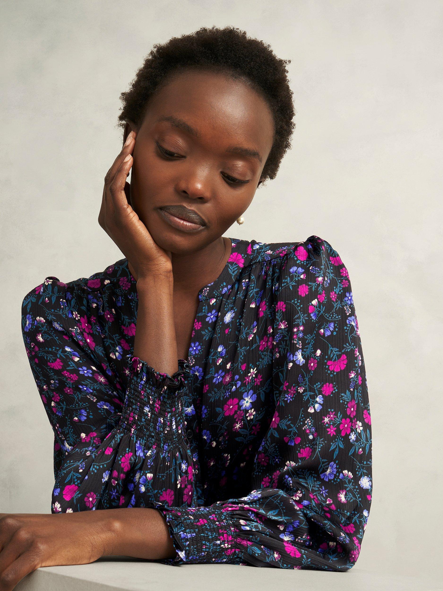 Product image 3 of 5, which shows Hobbs Tasha Floral Top, Black/Multi, 10