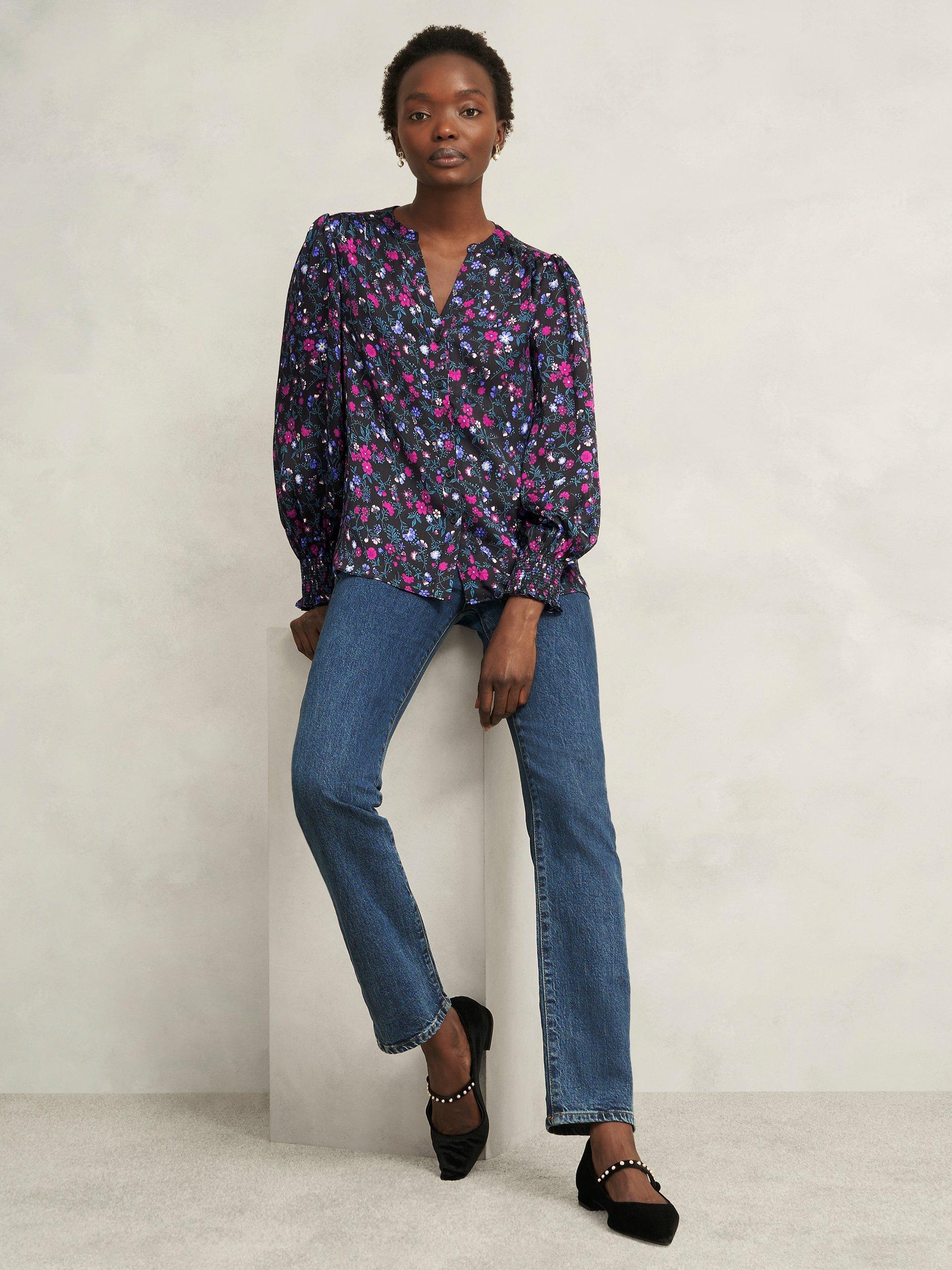 Product image 5 of 5, which shows Hobbs Tasha Floral Top, Black/Multi, 10