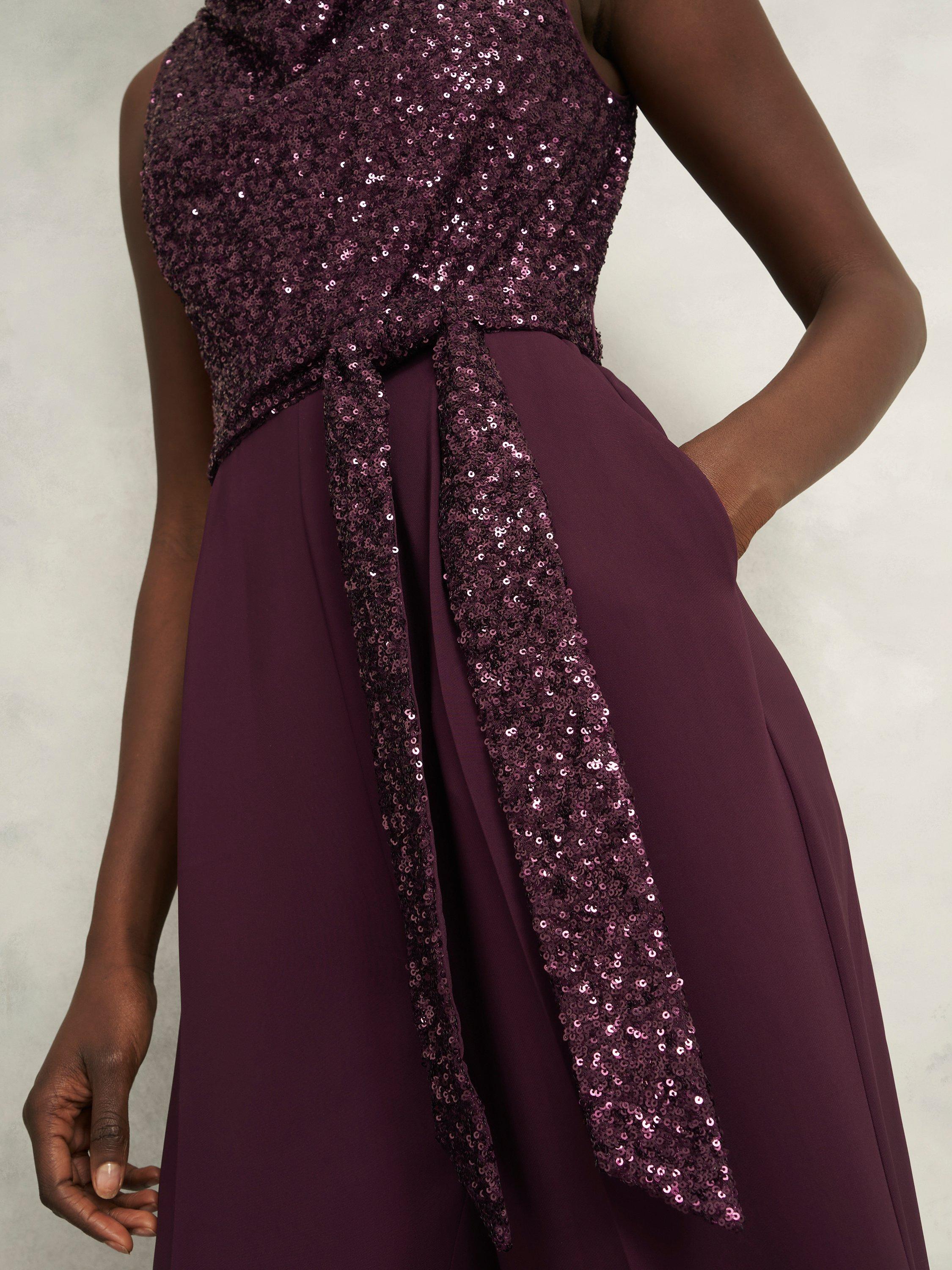 Product image 3 of 7, which shows Hobbs Petite Zuri Sequin Bodice Jumpsuit, Onyx Red, 10