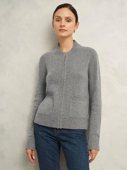 Hobbs Bonnie Knitted Bomber Jacket, Mid Grey Marl, Mid Grey Marl