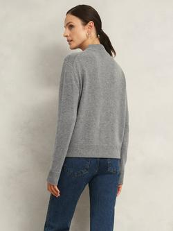 Hobbs Bonnie Knitted Bomber Jacket, Mid Grey Marl - view 2, Mid Grey Marl
