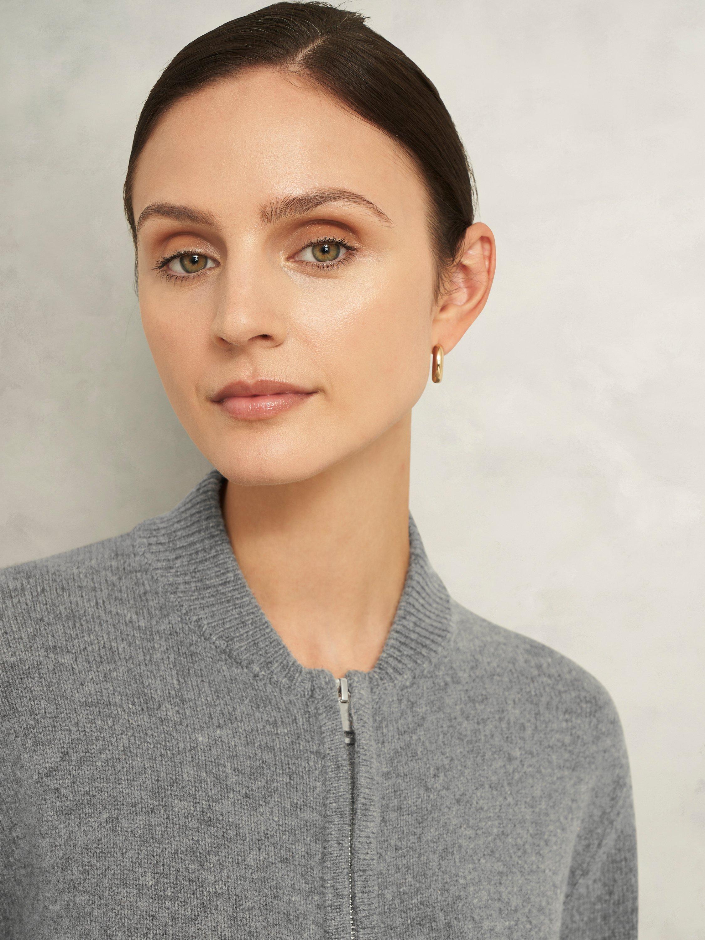 Product image 3 of 7, which shows Hobbs Bonnie Knitted Bomber Jacket, Mid Grey Marl, L