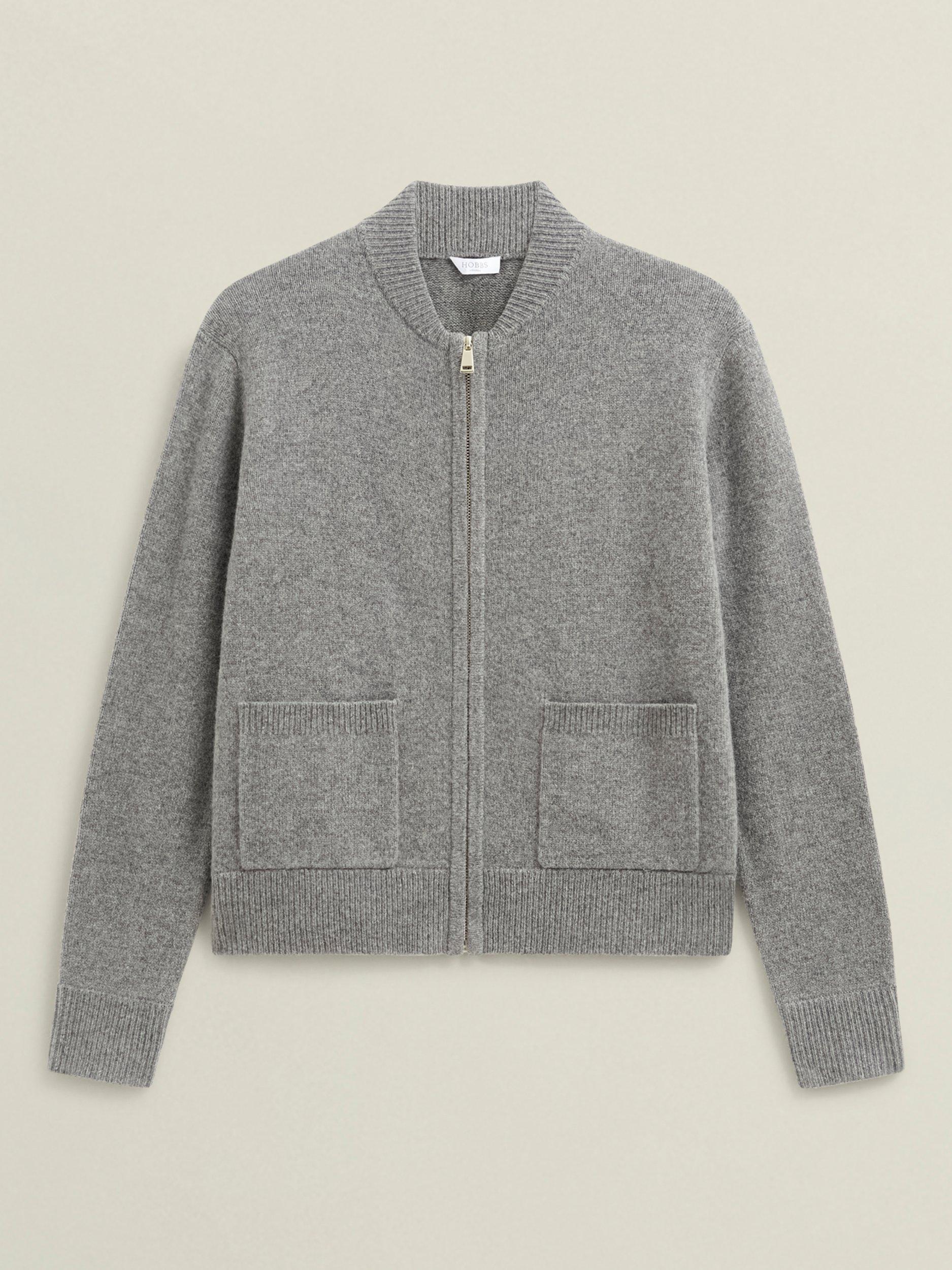 Product image 4 of 7, which shows Hobbs Bonnie Knitted Bomber Jacket, Mid Grey Marl, L