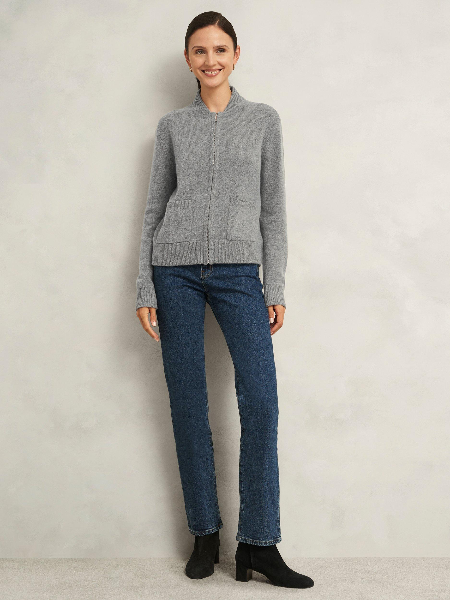 Product image 5 of 7, which shows Hobbs Bonnie Knitted Bomber Jacket, Mid Grey Marl, L