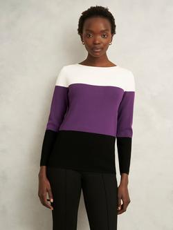 Hobbs Alice Colour Block Stripe Jumper, Fig Purple, Fig Purple