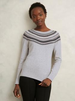 Hobbs Greta Fair Isle Sparkle Wool Blend Jumper, Pale Grey Marl, Pale Grey Marl