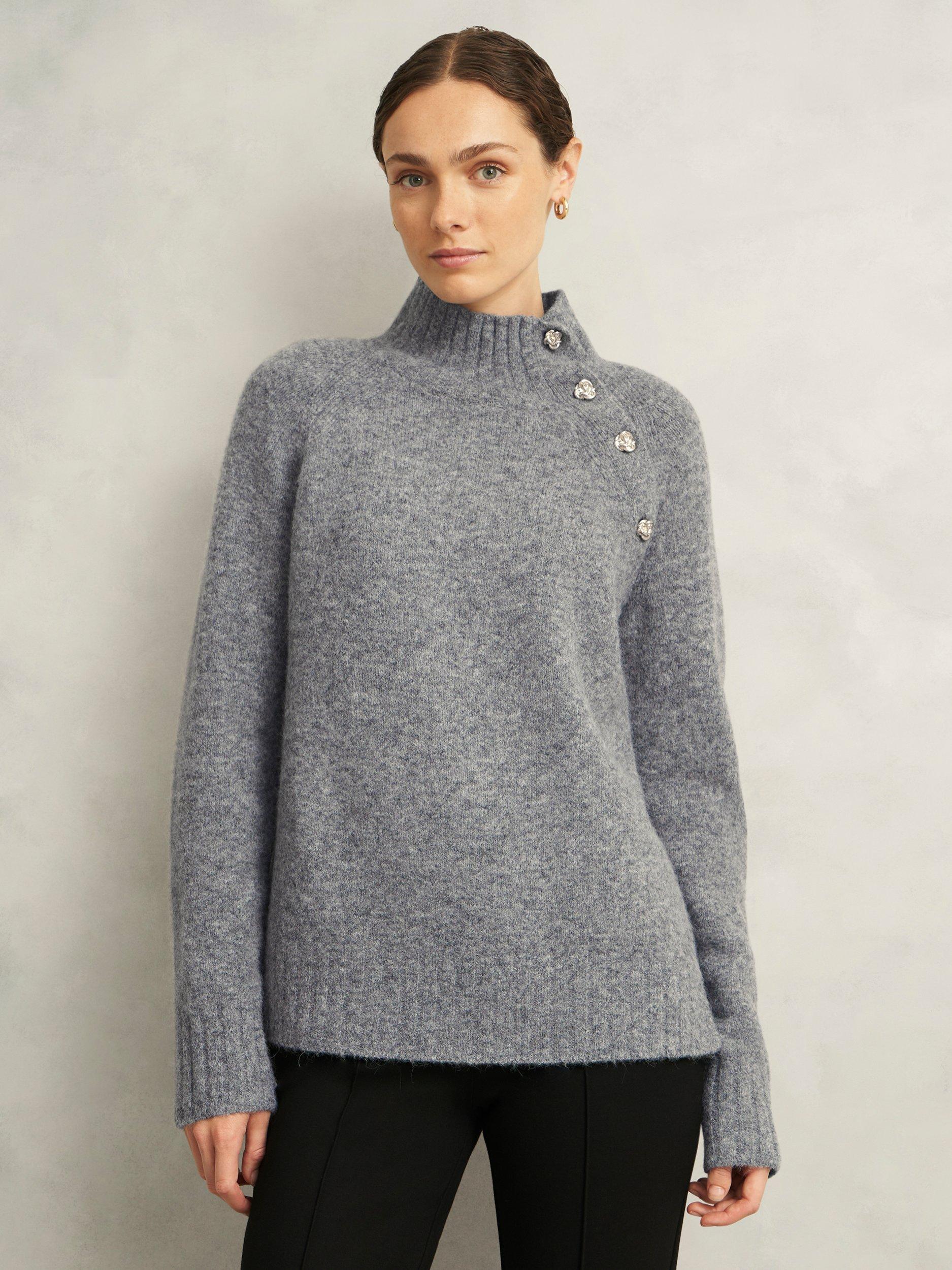 Product image 1 of 5, which shows Hobbs Lisbeth Marled Yarn Jumper, Mid Grey Marl, XS