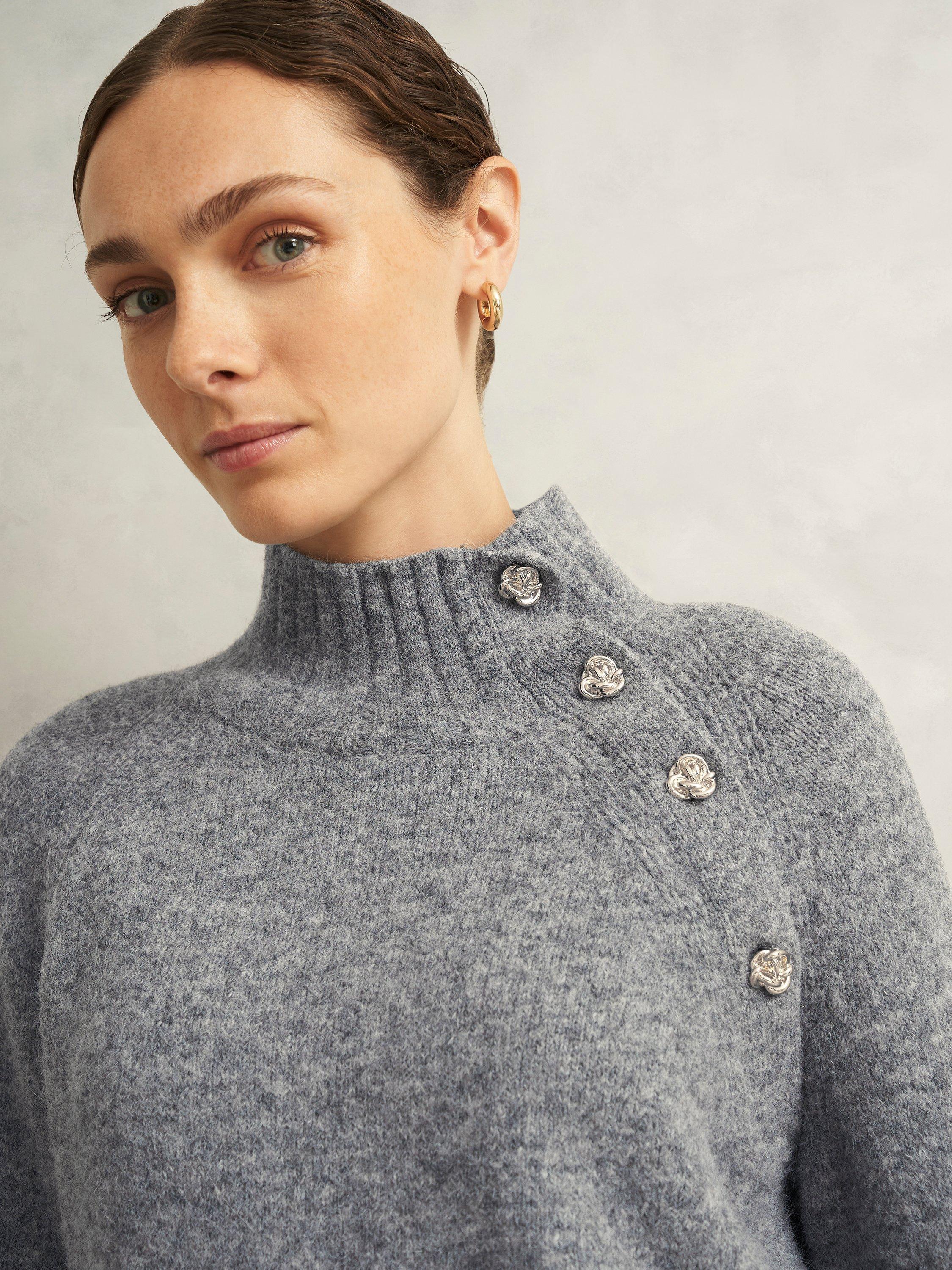 Product image 3 of 5, which shows Hobbs Lisbeth Marled Yarn Jumper, Mid Grey Marl, XS