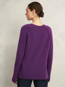 Hobbs Mandy Seam Detail Wool Rich Jumper, Fig Purple - view 2, Fig Purple
