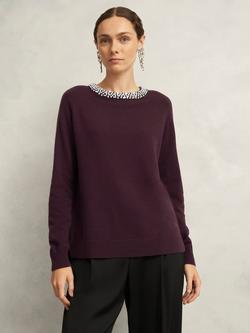 Hobbs Sherry Embellished Jumper, Malbec Purple