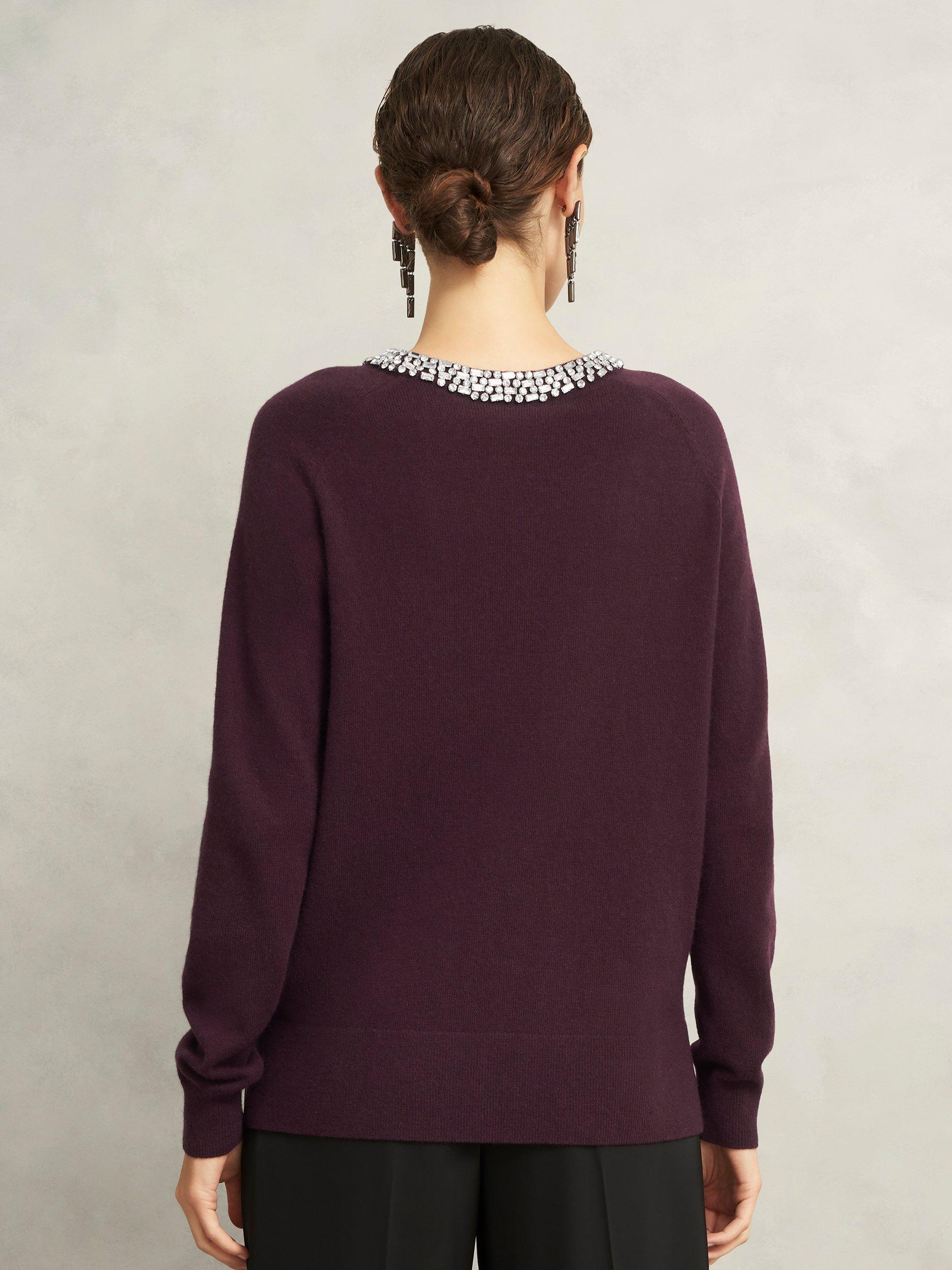 Product image 2 of 7, which shows Hobbs Sherry Embellished Jumper, Malbec Purple, S