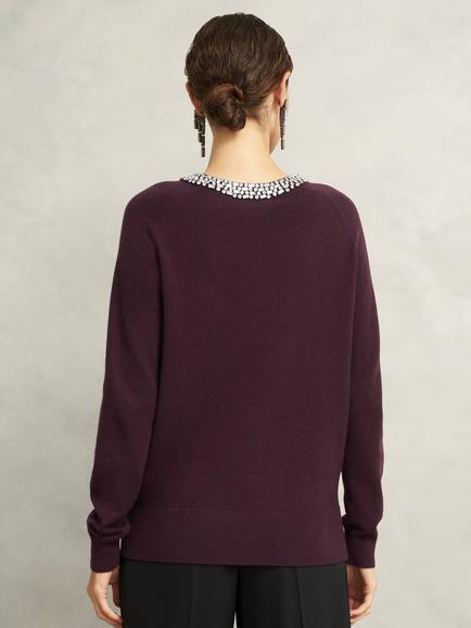 Hobbs Sherry Embellished Jumper - view 2, Malbec Purple