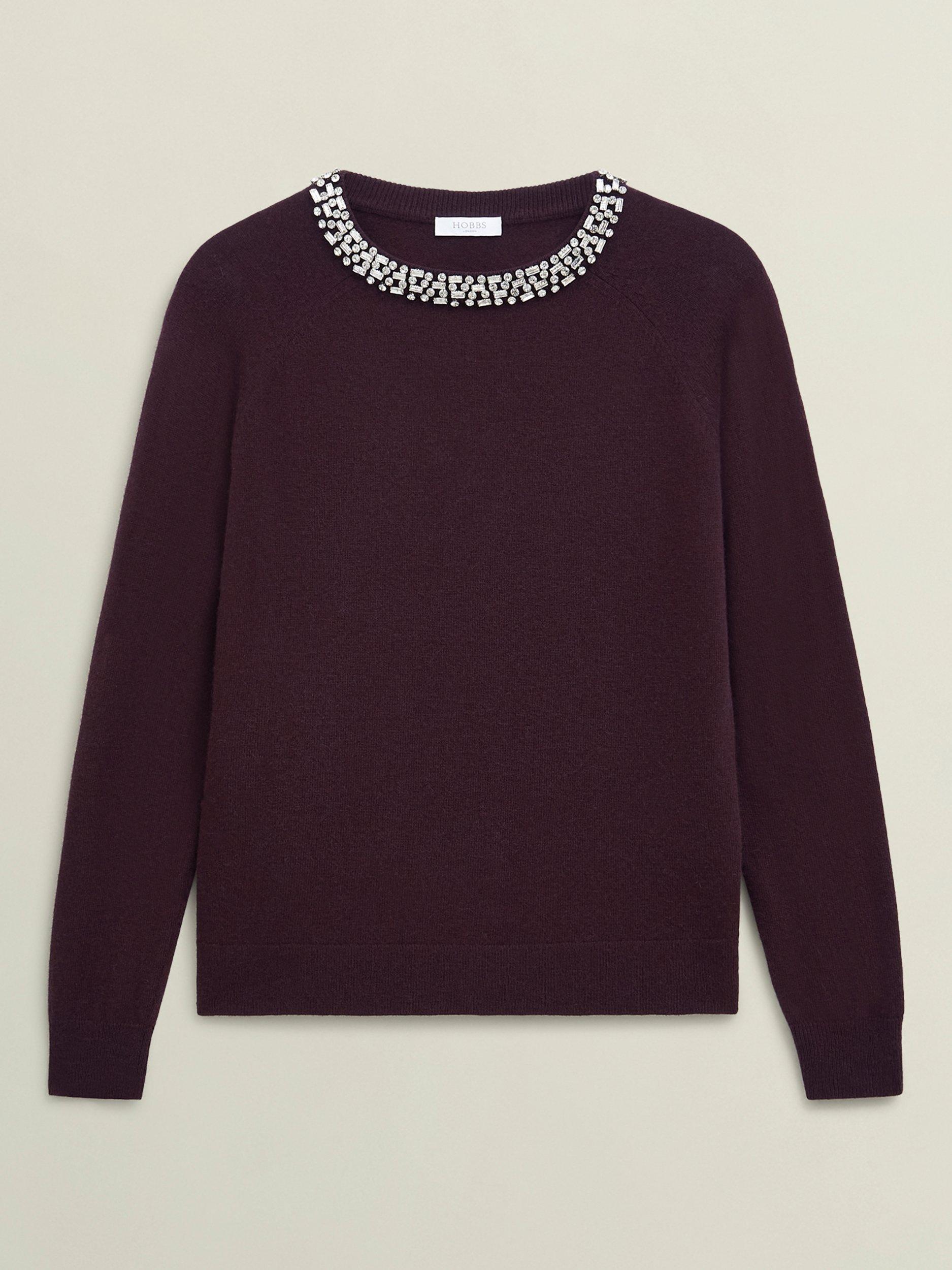 Product image 4 of 7, which shows Hobbs Sherry Embellished Jumper, Malbec Purple, S